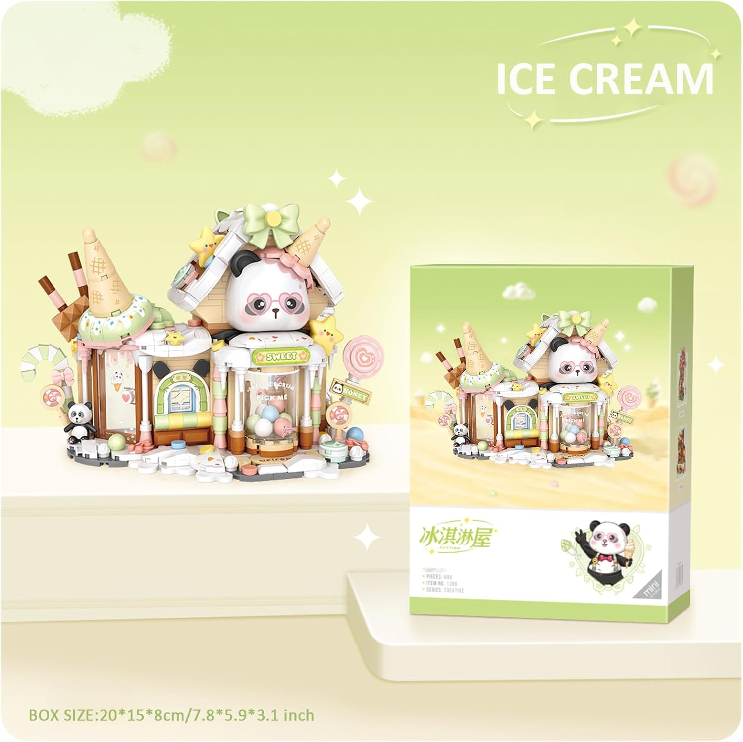 MEIEST Panda Ice Cream Shop Building Blocks Set,Mini City Shop Street View Particle Construction Building Bricks Toy,Home Decoration image number 1