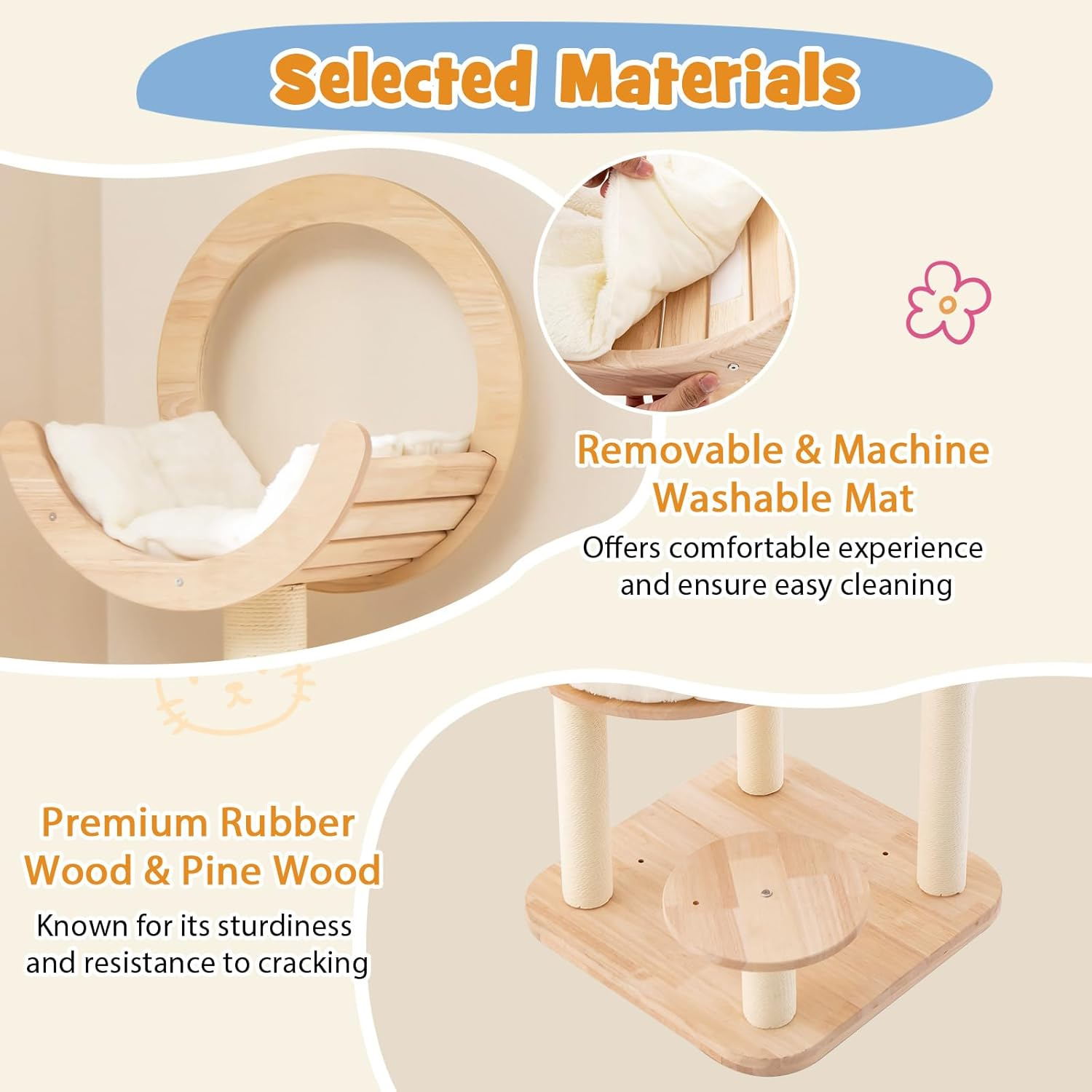 Costway Building Block Cat Tree, 4-In-1 Large Wooden Cat Tower with Space Capsule Nest, Sisal Scratching Posts, Padded Platform, Hanging Toy, Multi-Level Kitty Activity Center for Indoor Cats image number 2