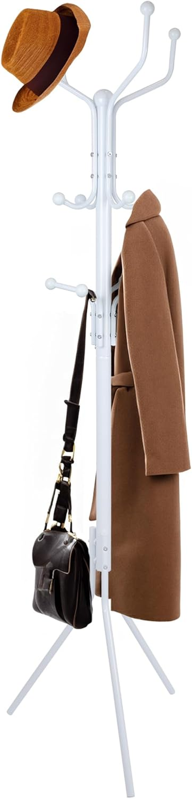 Harbour Housewares Coat Rack - White - Steel - Free-Standing Jacket Coat Stand Hat Hook Bag Hanger Tree Stand for Home Storage, Hallway, Entryway, Office