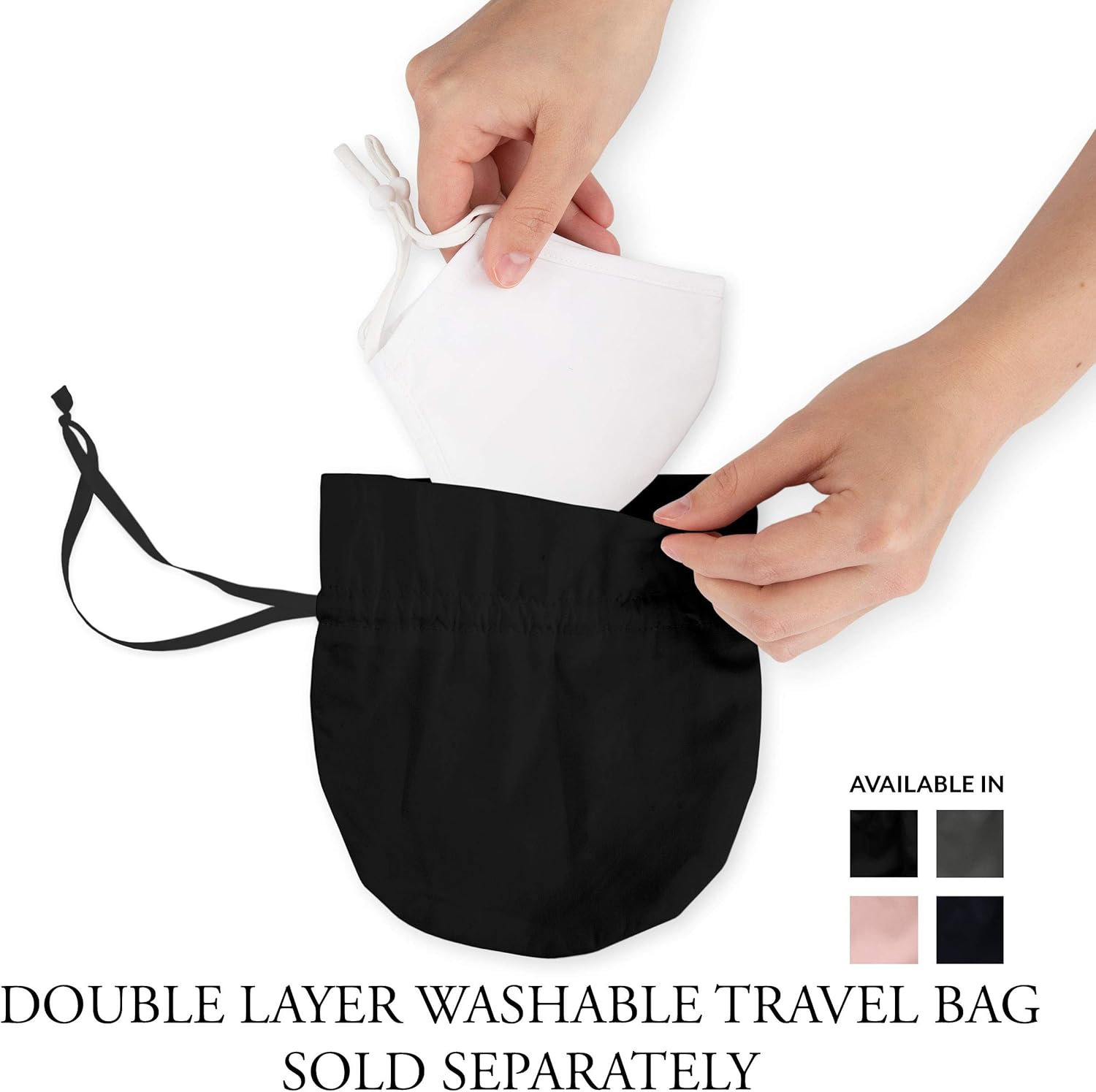 Weddingstar Washable Cloth Face Mask Reusable and Adjustable Protective Fabric Face Cover W/Dust Filter Pocket - Black image number 5