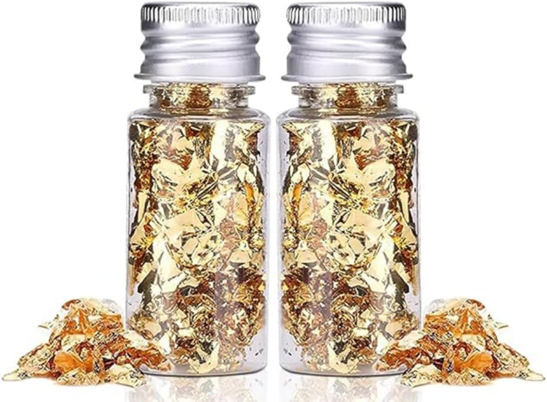 Imitation Gold Foil Flakes Cake Glitter Gold Leaf Sheets Nail Art Paper Baking Decoration for Cooking Dessert Cupcakes Chocolate Candies DIY Crafts Makeup Supply, 2Pcs, 0.2Oz image number 4