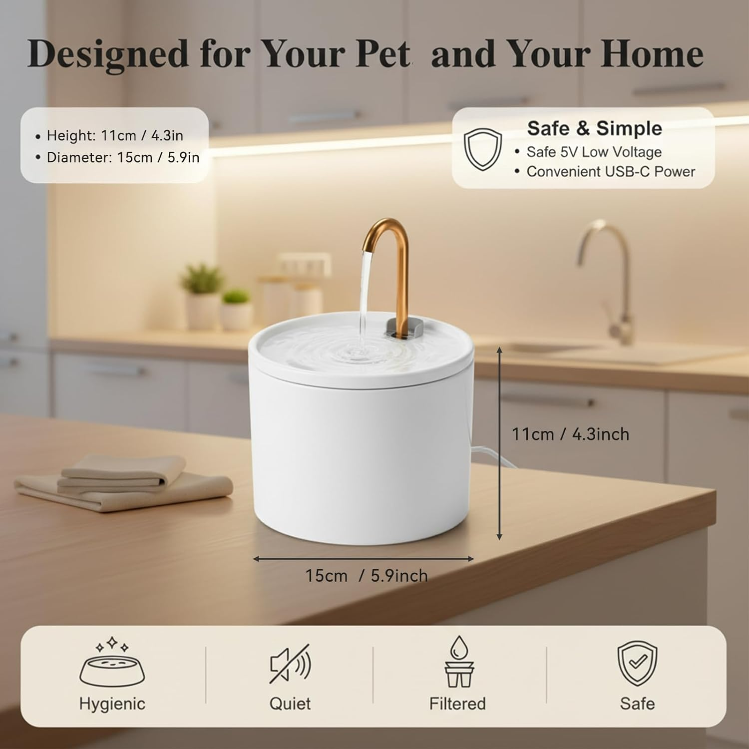 100% Ceramic Cat Water Fountain, 1.2L Ultra-Quiet (20Db) Pet Water Fountain for Cats and Small Dogs, Automatic Drinking Fountain with 4 Filters, Easy to Clean, Encourages Hydration, White 4 image number 5