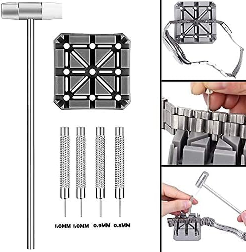 Watch Band Strap Link Pins Remover Repair Tool,24 in 1 Kit with 6 Extra Tips Replacement,20Pcs Cotter Pin,Spring Bar Tool Set,1Pcs Head Hammer image number 3