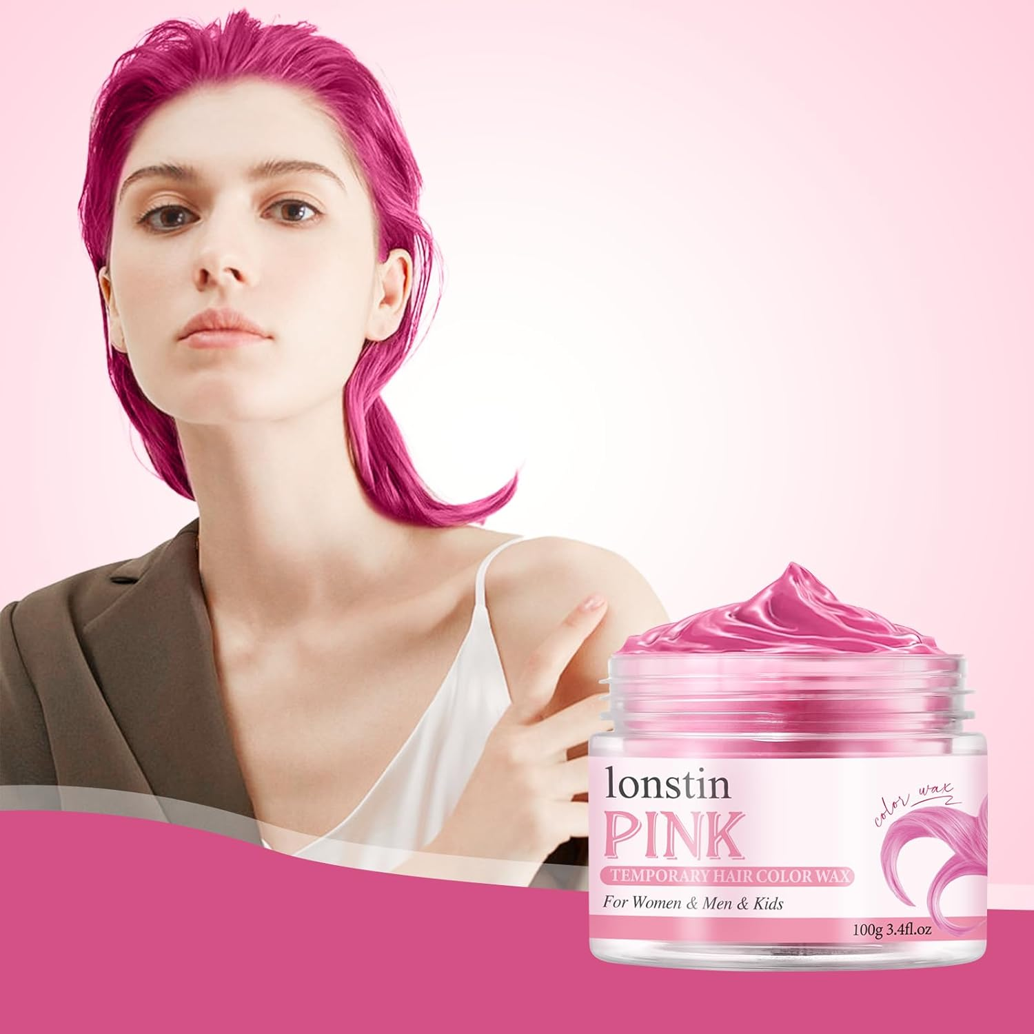 AU Temporary Hair Color Wax Pink - Instant Natural Dye Clay, Non-Damaging & Easy Wash Out, 13 Colours for Men & Women (100G) image number 4