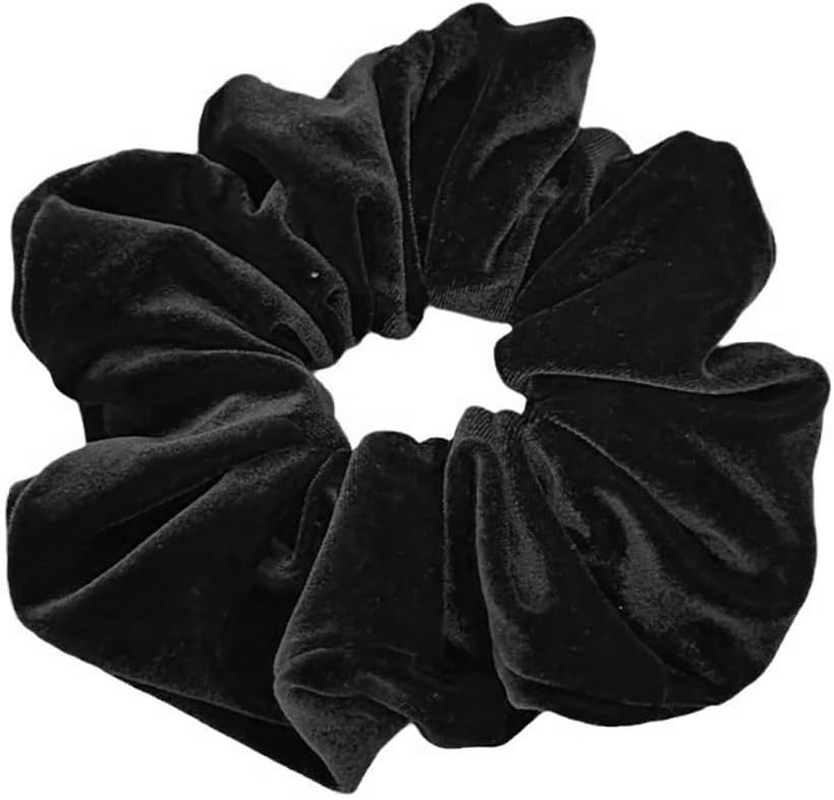 Large Soft Velvet Hair Scrunchie & Tie, Ponytail Holder for Thick Hair (Black)- Haheihei image number 5