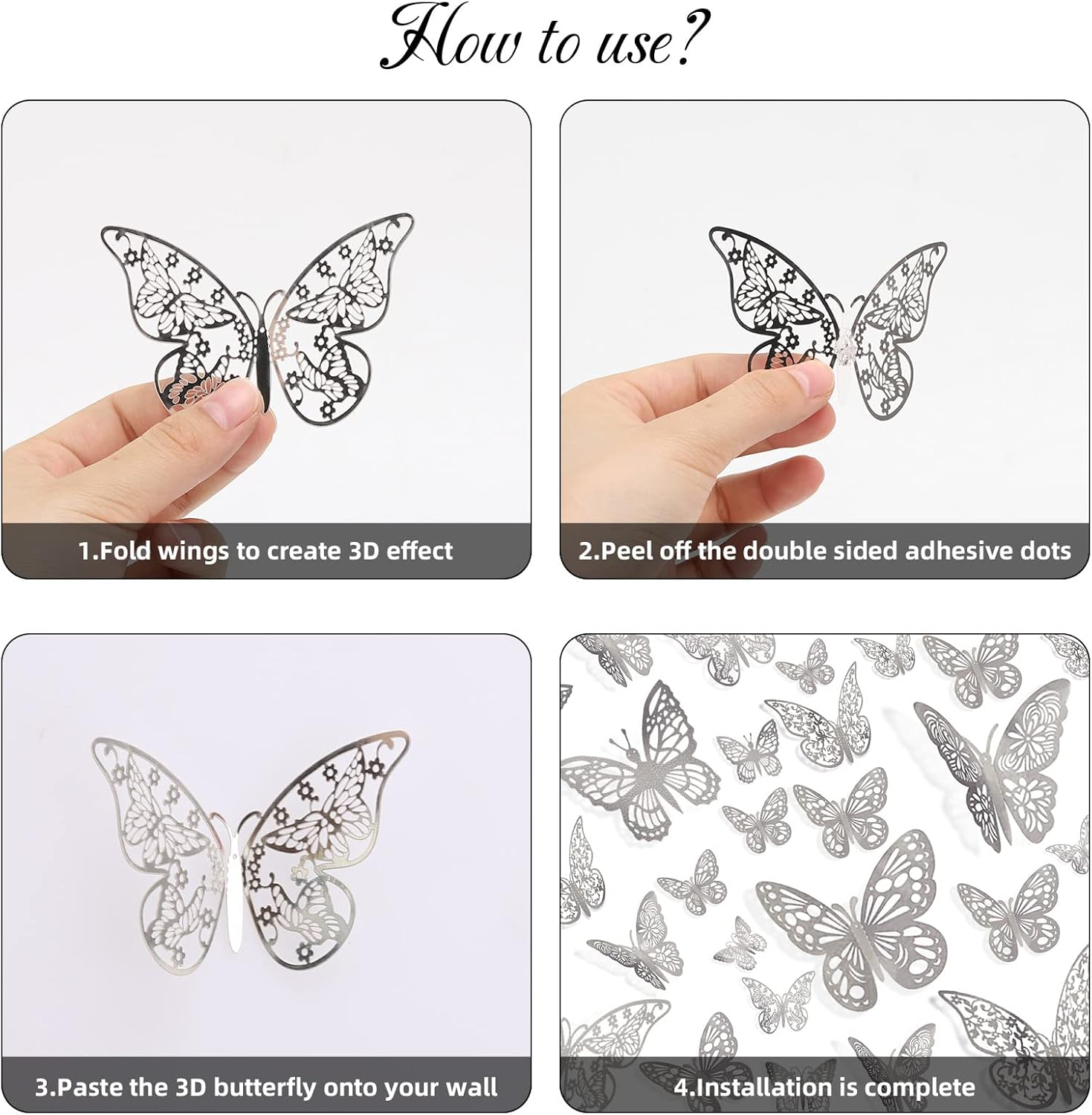 144 Pcs 3D Butterfly Wall Stickers Decor 6 Styles 3 Sizes, Silver Butterfly Cake Decorations Removable Butterfly Decals Room Wall Decor for Kids Nursery Classroom, Wedding, Party, Baby Shower - Rose Gold image number 5