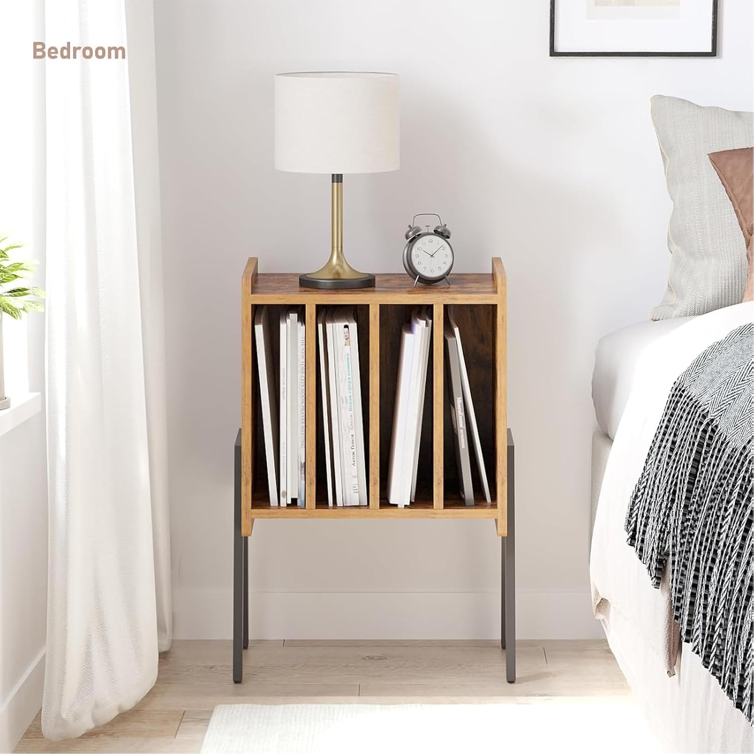 Record Player Stand,Vinyl Record Storage Organizer with 4 Compartment Media Cabinet,Turntable Stand,Nightstand for Living Room, Bedroom (Brown)