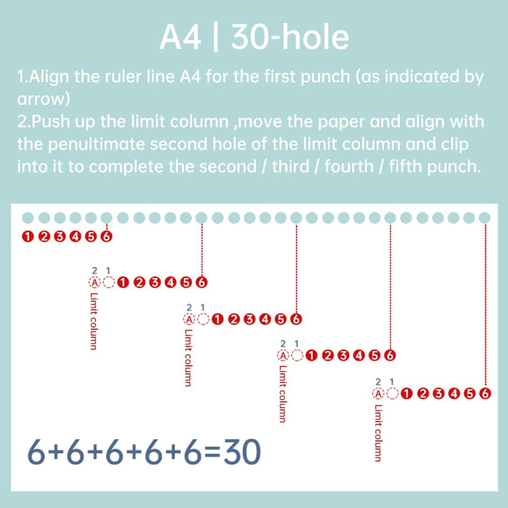 Mingzhe 6-Hole Paper Punch Handheld Mini Puncher Support Multiple 20/26/30 Hole Punching 5.5Mm Aperture for A4 A5 B5 Notebook Scrapbook Diary Planner Calendars Agenda Greeting Card DIY Office Home - Transparent image number 7