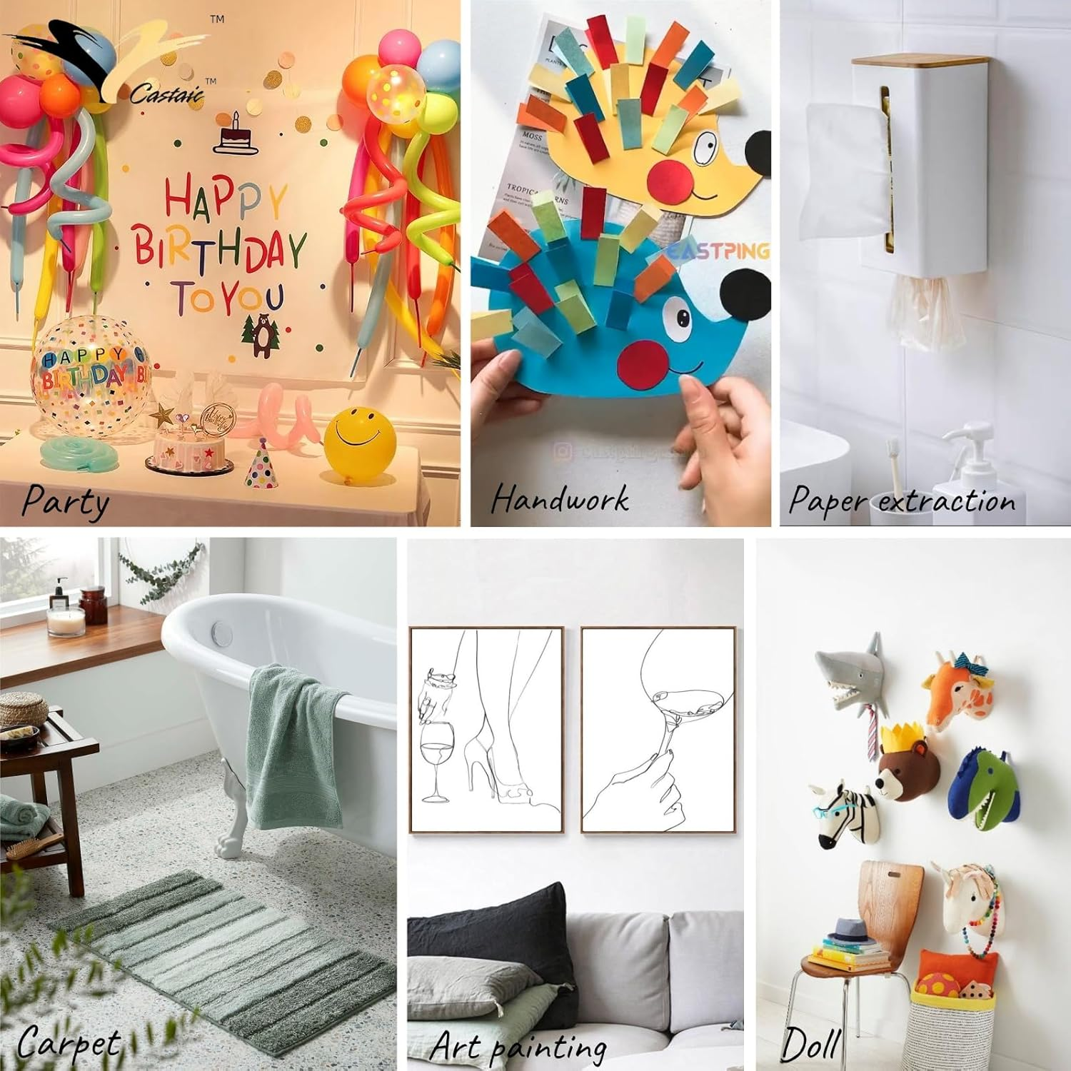 Castaic Double Sided Fabric Tape, Clear Adhesive Mounting Tape for Carpet, Curtain, Arts, Residue Free