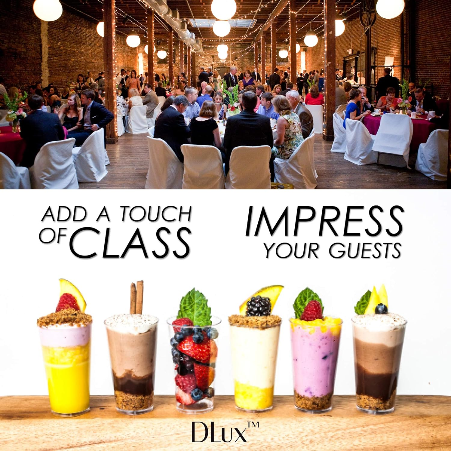 Dlux Mini Dessert Cups (90 Ml X 100 Pcs) Clear Plastic Parfait Appetizer Cups, Shooter 3 Oz Small Reusable Bowl for Party Desserts Appetizers - with Recipe Ebook