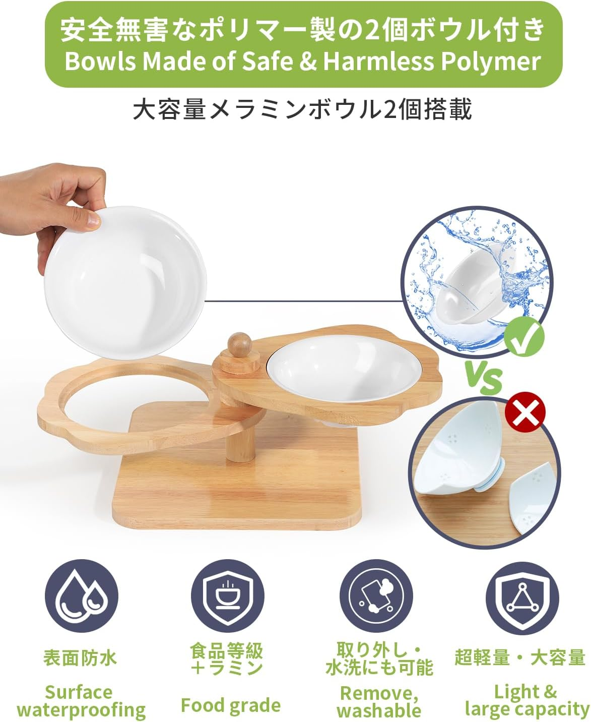 SCHITEC Raised Cat Bowls with Wooden Stand, Elevated Cat Bowls for Kittens Puppy Small Dogs, Adjustable Elevated Cat Feeder for Food and Water- 2 Bowls - Color A image number 6