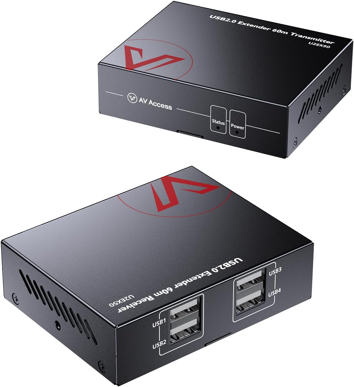 AV Access USB Extender over Cat5E/6 196Ft/60M, 4 USB 2.0 Ports, Plug and Play, No Driver, Supports All Operating System, Two Webcams Work Synchronously, Keyboard and Mouse over Ethernet