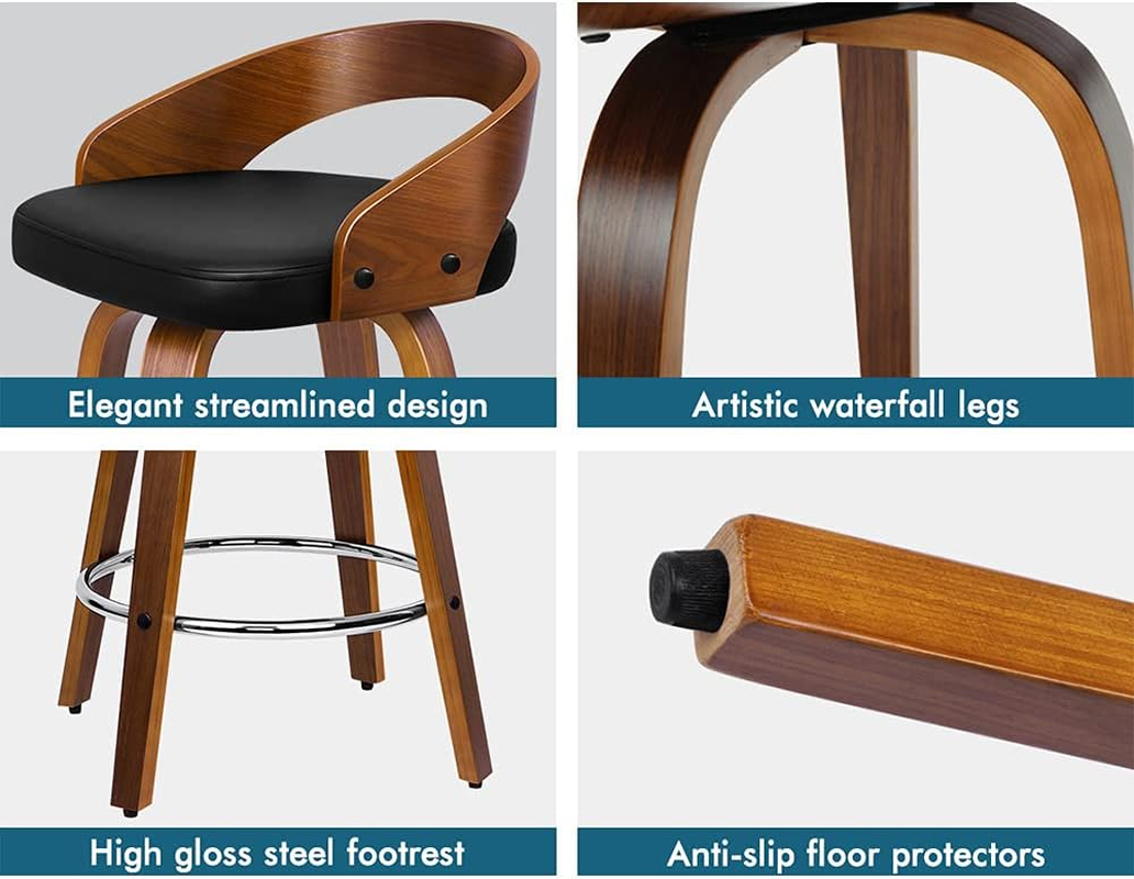 ALFORDSON Bar Stools 2Pcs Swivel Counter Barstool in 64Cm Seat Height Kitchen Dining Chair with Footrest and Adjustable Leg Levelers for Home Bar Dining Room image number 3