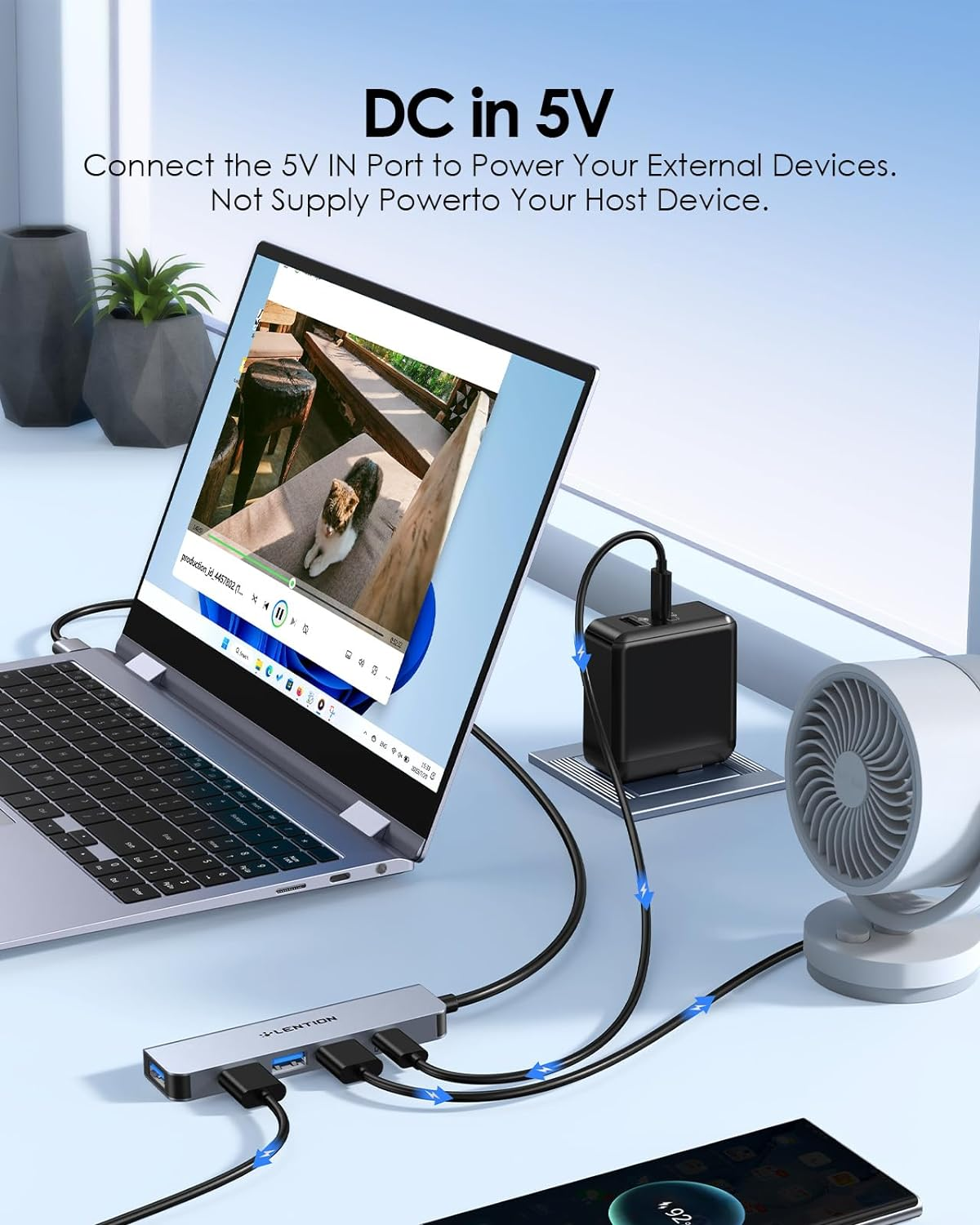 Lention 2FT Long Cable USB 3.0 Hub Multiport Adapter, Ultra-Slim Data USB a Hub with 4 USB 3.0 Port & 5V/3A USB C Power Supply Port for Laptop, PC, Macbook, Imac, Xbox, PS4/PS5, Hard Drive, More image number 6