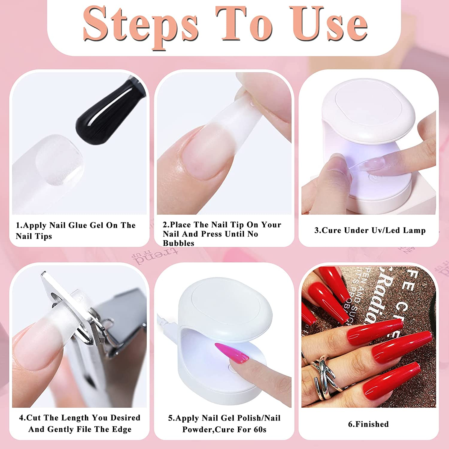 Meschett Acrylic Nail Kit - 500 Pcs Transparent Fake Nails in 10 Different Sizes with LED Nail Lights, Nail Clippers,Nail Glue, Gel Nail Polish Kit with Uv Light and Nail Glue for Nail Art DIY image number 1