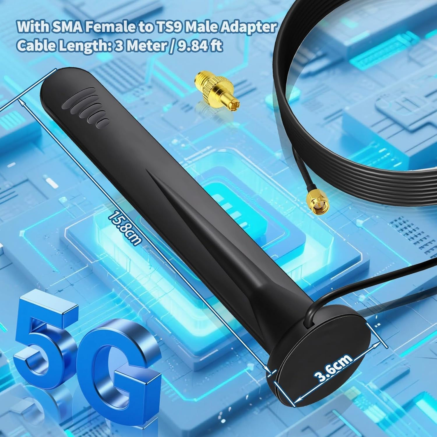 Bingfu 5G 4G LTE Full Band Antenna 3Dbi SMA Male with 3M Cable Magnetic Base for Router, Hotspot, Modem, Trail Camera, Iot Devices, Smart Home & Vehicle Use, 2-Pack image number 4