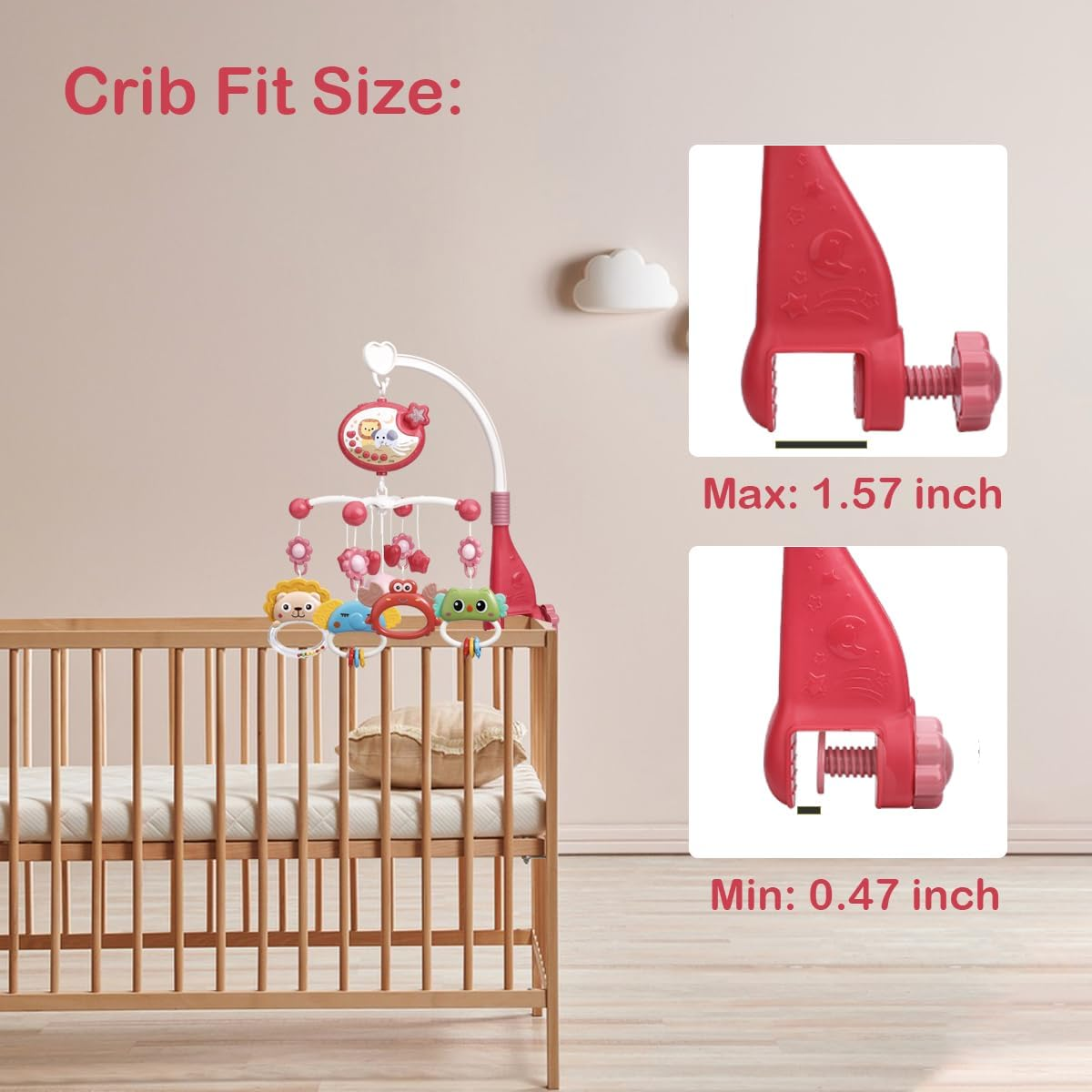 Baby Crib Mobile with Remote Control, Star Projector Timing Function, Musical Mobile for Bed with Light and Melodies, Hanging Rotating Rattles Toys for Newborns(Red) - Blue image number 3