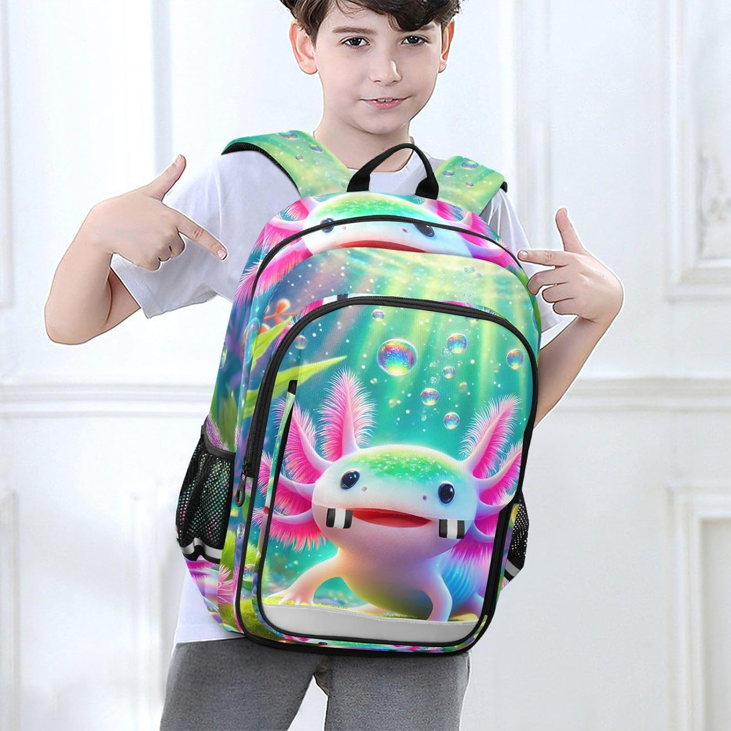 RPLIFE Cute Pink Axolotl Colorful Kids Book Bag, Backpack Chest Strap Kids, Girls Big Backpack, Cute Pink Axolotl Colorful, One Size, Traditional Backpacks image number 3
