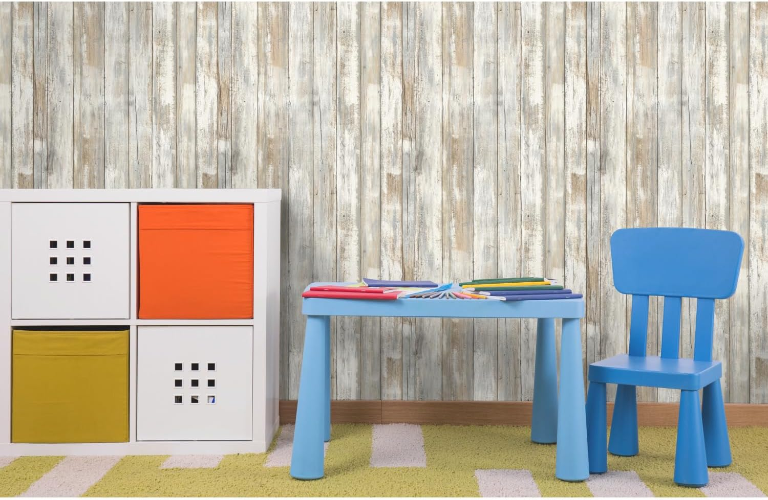 Roommates Distressed Wood Peel and Stick Wallpaper, Rustic Wood image number 2