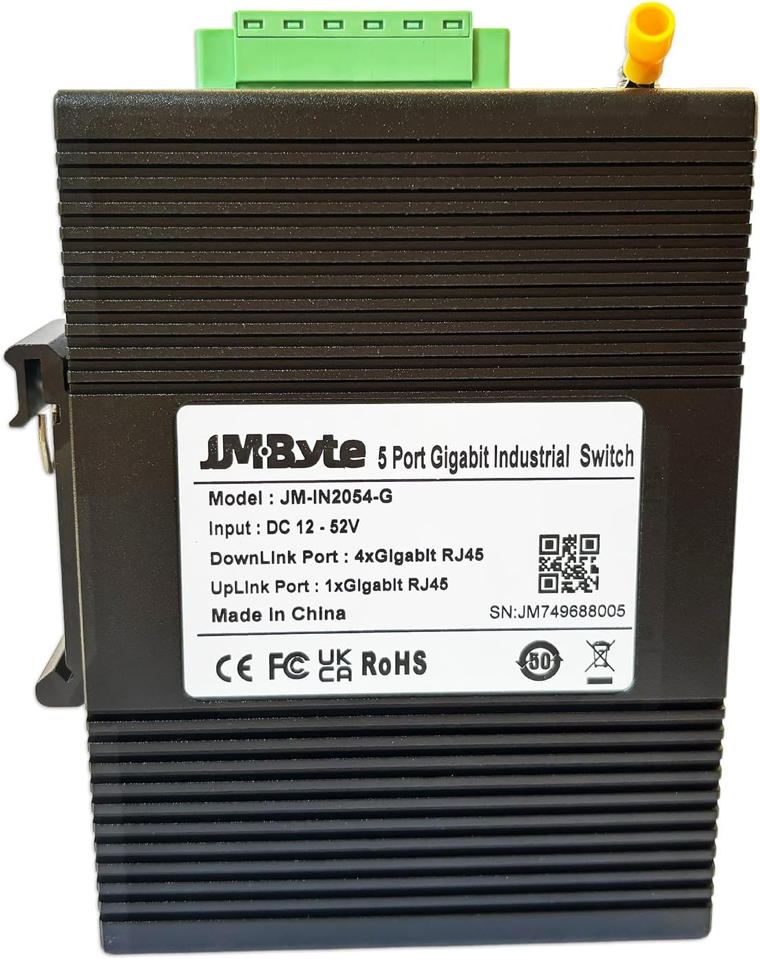 5-Port Gigabit Industrial Din-Rail Ethernet Switch, 5 Ports RJ45 10/100/1000Mbps Ethernet, Unmanaged Network Switch, 10Gbps Switching Capacity, IP40 Rated (JM-IN2054-G) image number 5