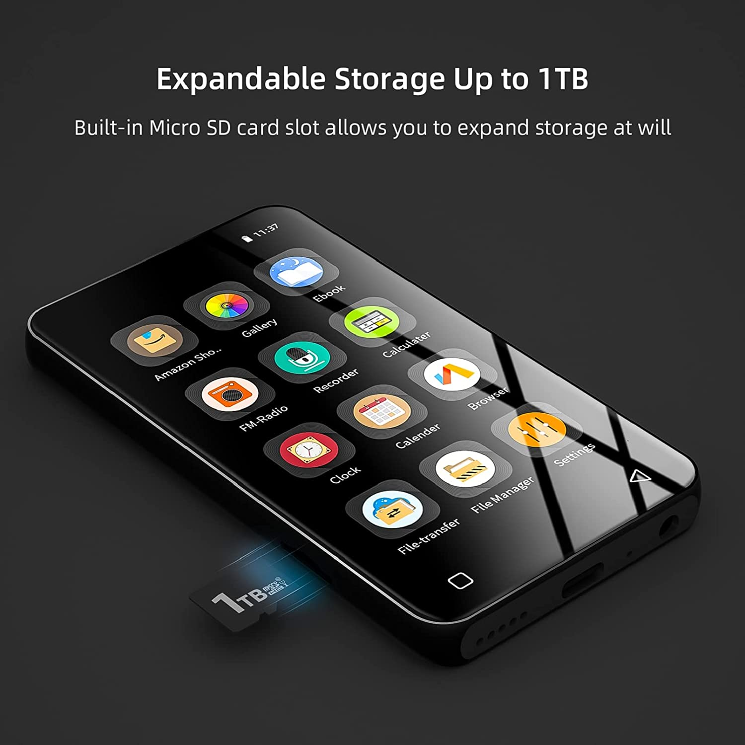 MP3 Player with Bluetooth and Wifi, 4" Full Touch Screen MP4 MP3 Player with Spotify, Android Streaming Music Player with Pandora, Portable Hifi Walkman Digital Audio Player with Speaker (Black) image number 5