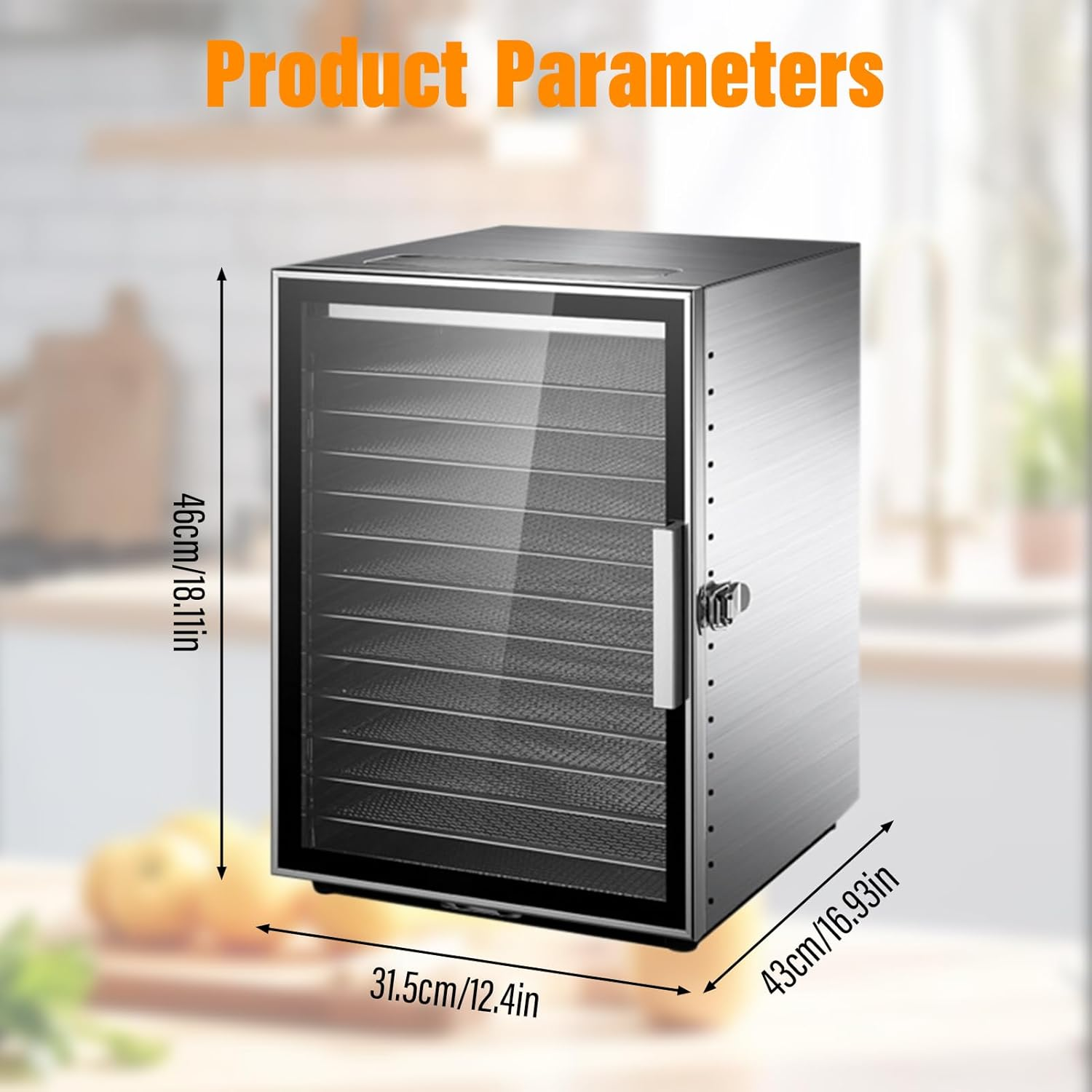 Xoxomeg Commercial Food Dehydrator,12 Trays Stainless Steel Dry Fruit Machine,20-90&deg; Temperature Control,24 Hours Timer,Dual Fan Design,For Herb, Meat, Fruit and Vegetables image number 5