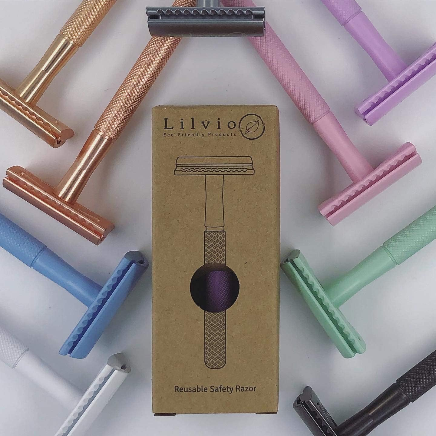 Lilvio Reusable Safety Razor & One Double Edge Blade. Choose from 9 Colours (White) - Baby Blue image number 6