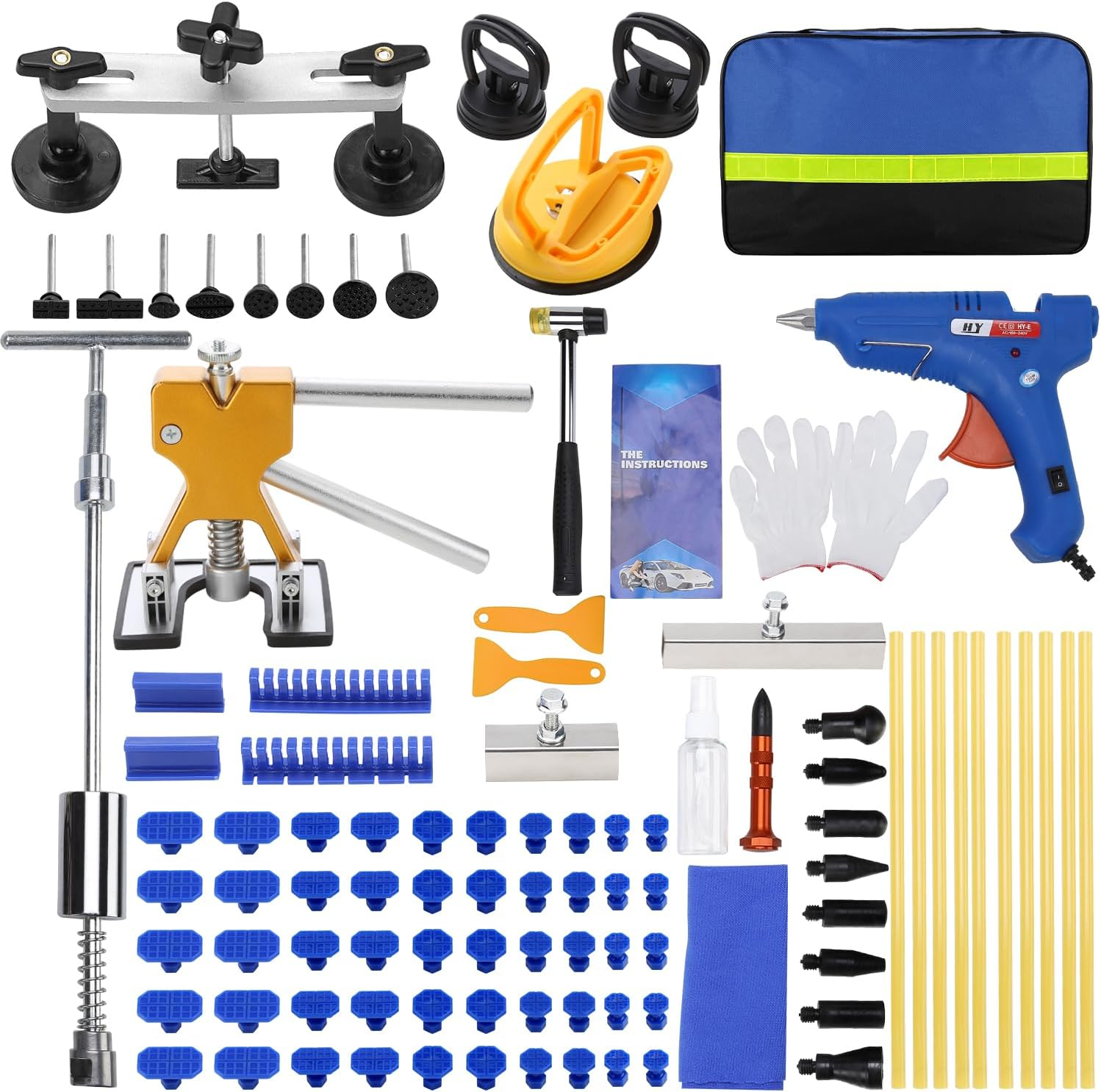 ROADGIVE 97PCS Auto Body Dent Repair Tool Kit, Paint-Friendly Dent Repair Kit with Golden Lifter, Slide Hammer T-Bar Dent Puller, Bridge Puller, Suction Cup and Glue Gun for Car Dent Remove Tools Kit image number 5