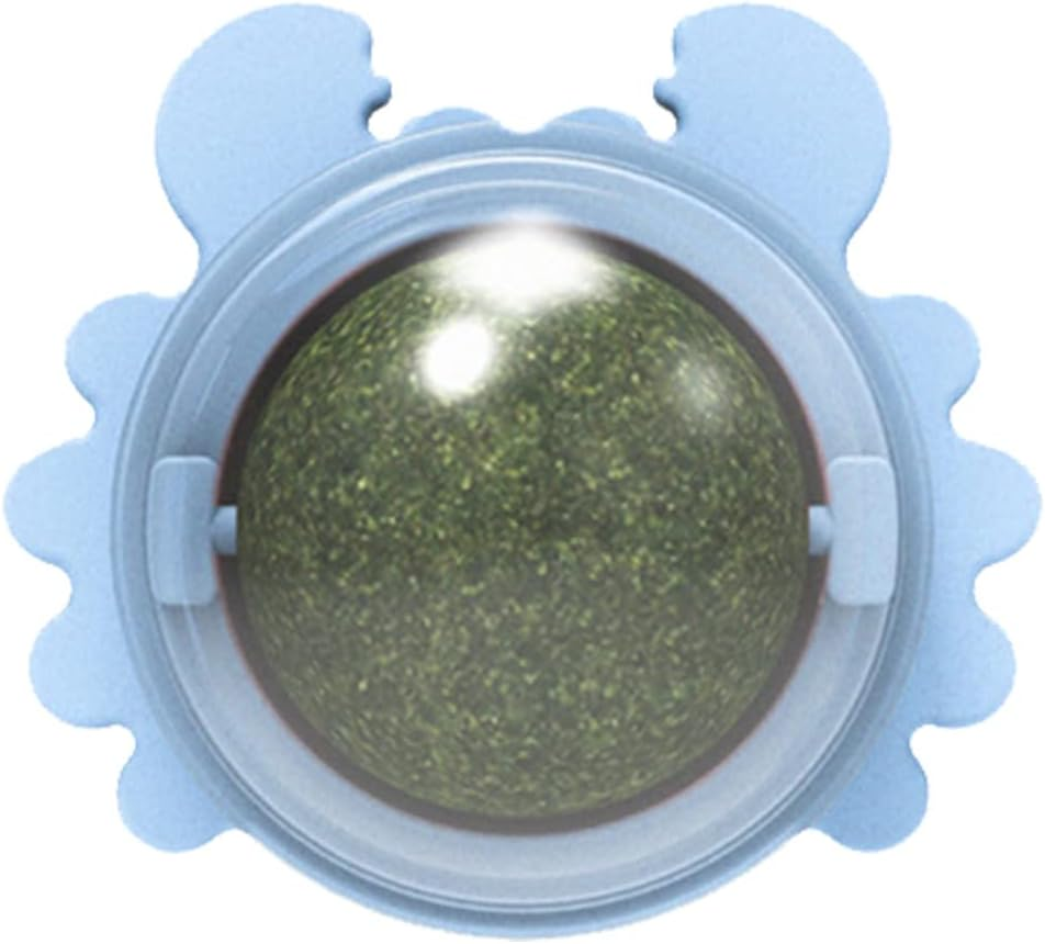 Catnip Wall Ball Catnip Ball Toy Rotatable Cat Licking Treat Toy Healthy Cat Candy Licking Snack Adhesive Edible Cat Toy Nutrition Catnip Snack Energy Ball for Cat Kitten Indoor (Blue)