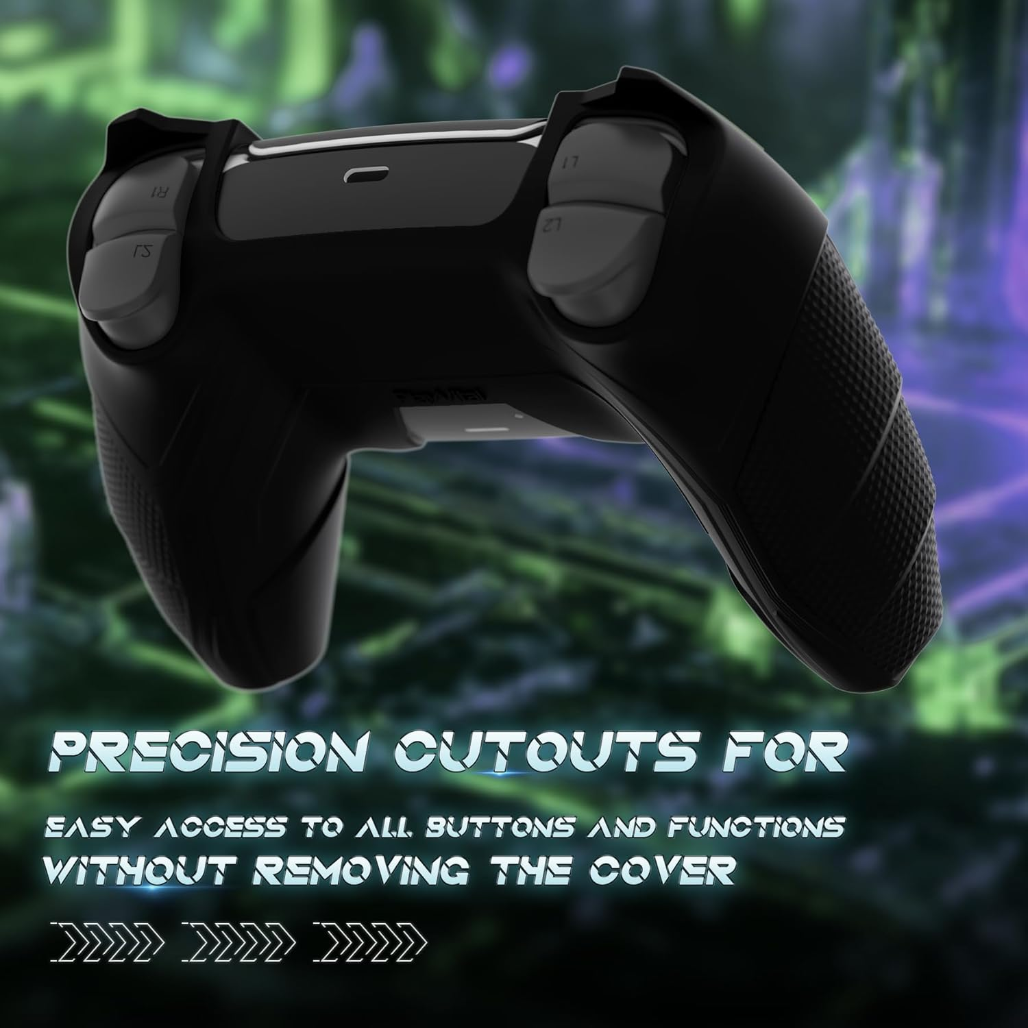 Playvital Mecha Rhino Silicone Cover for Ps5 Controller with Thumb Grips & Stickers, Anti-Slip Controller Grip Skin Accessories Compatible with Ps5 Charging Station - Black & Green image number 6