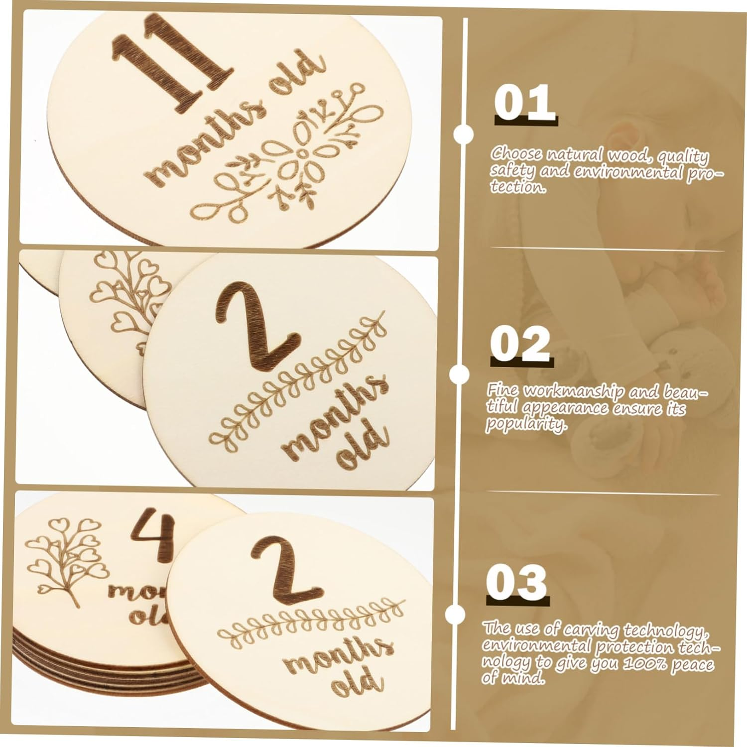 6Pcs Boy Girl Monthly Milestone Cards High Contrast Wooden Birth Cards for Photography Newborn Shower Fashion Design image number 5