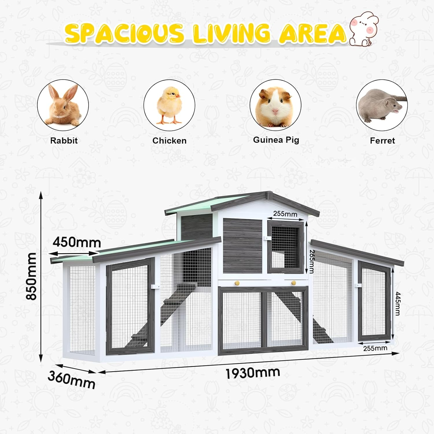 Oppsbuy Rabbit Hutch Chicken Coop Guinea Pig Cage Pet House for Small Animals 204X35X85Cm image number 5