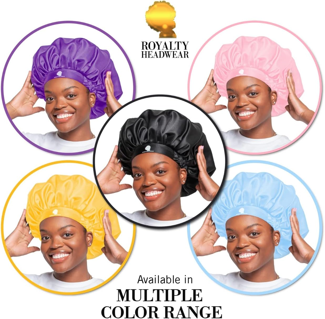 Royalty Headwear Silk Satin Bonnet for Women - Jumbo Extra Secure Non-Slip Satin Hair Bonnet for Sleeping, Bath - Black image number 4