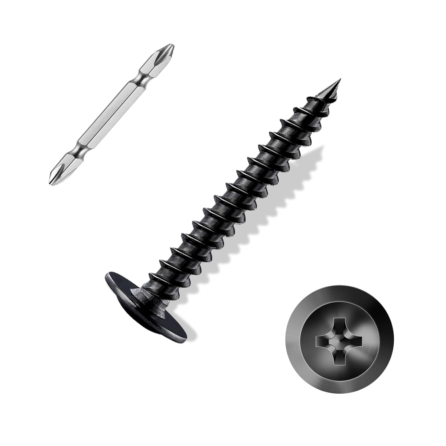 #8&times;1&Prime; Wood Screw 250Pcs, Black Carbon Steel Standard Thread Screws, Truss Head Phillips Fast Self Tapping Screws image number 6