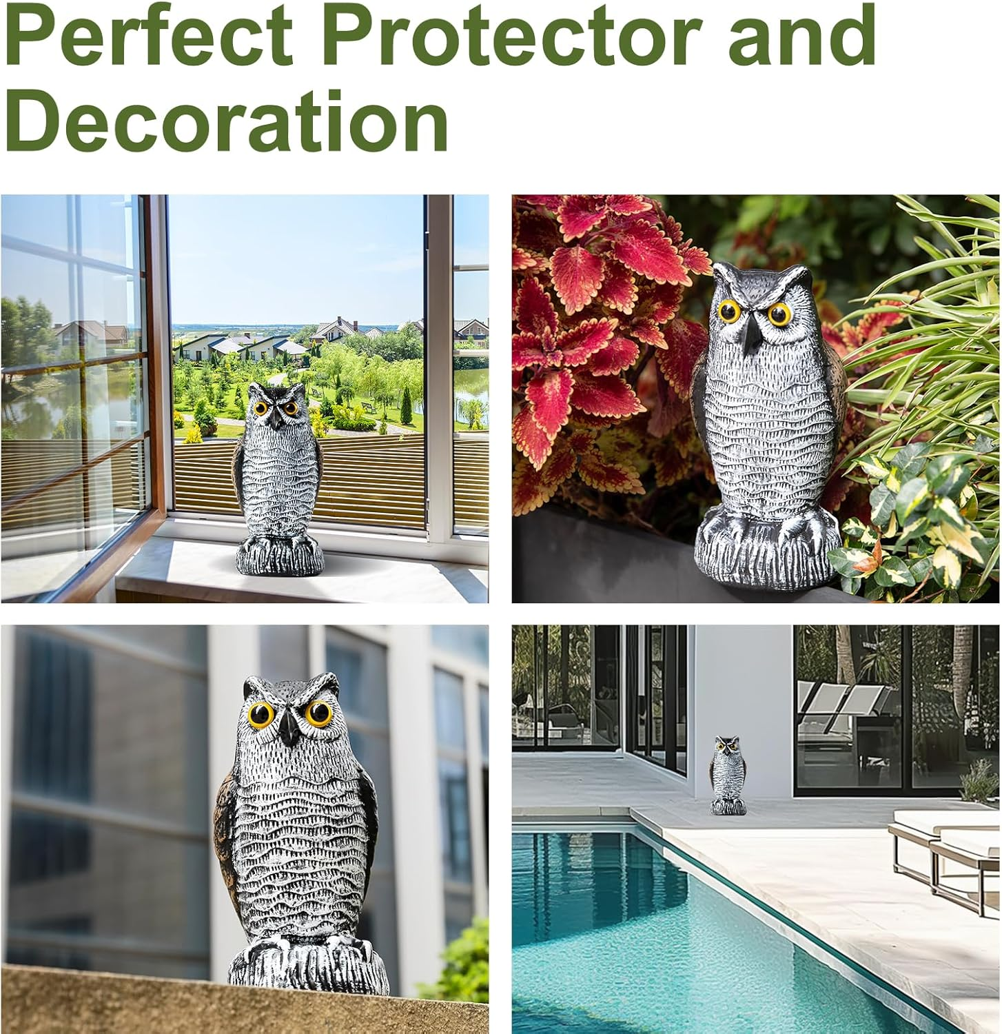 OFFO Bird Scare Devices Plastic Owl Scarecrow for Outdoor Garden, Yard, Pool Decoration, 8.3 Inch Height, Brown and White image number 5