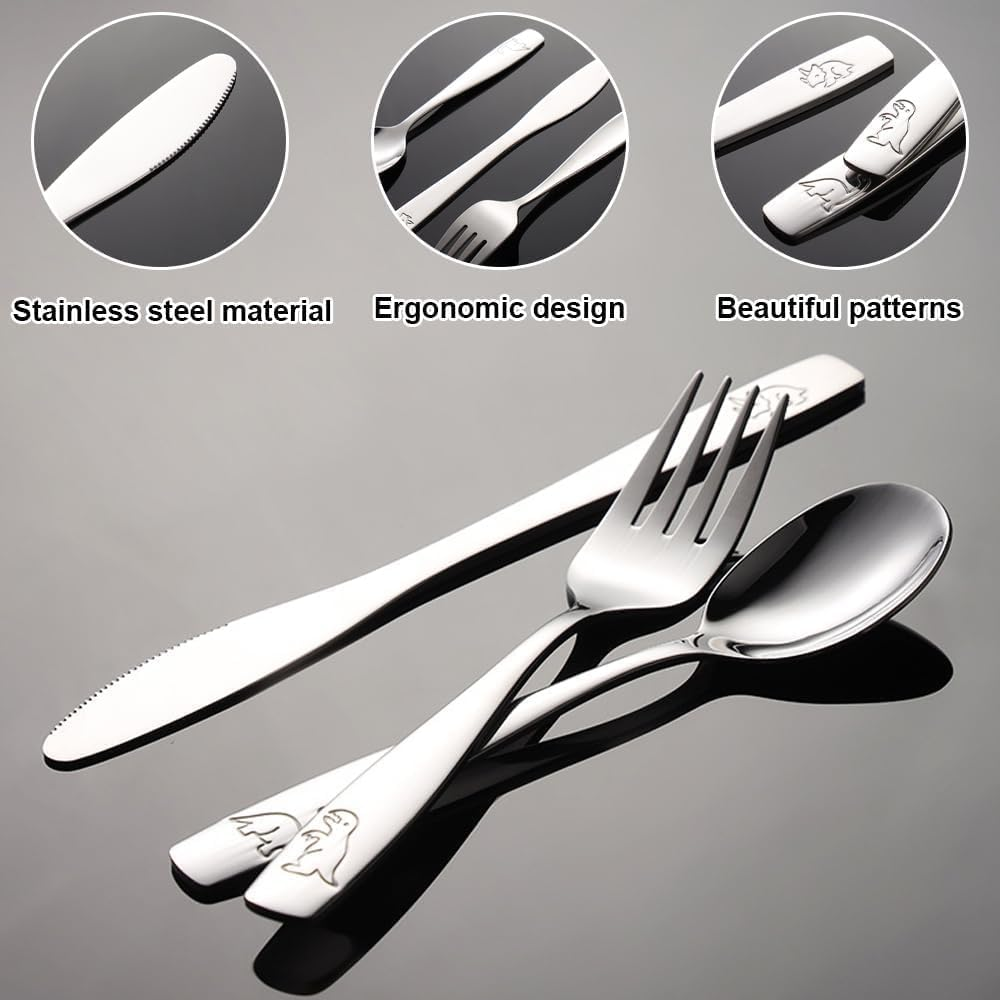 Kids Cutlery Set, Stainless Steel Kids Silverware Set -Toddler Flatware/Child Safe Utensil Set Includes Safe Forks, Spoons and Knives (15PCS) image number 6
