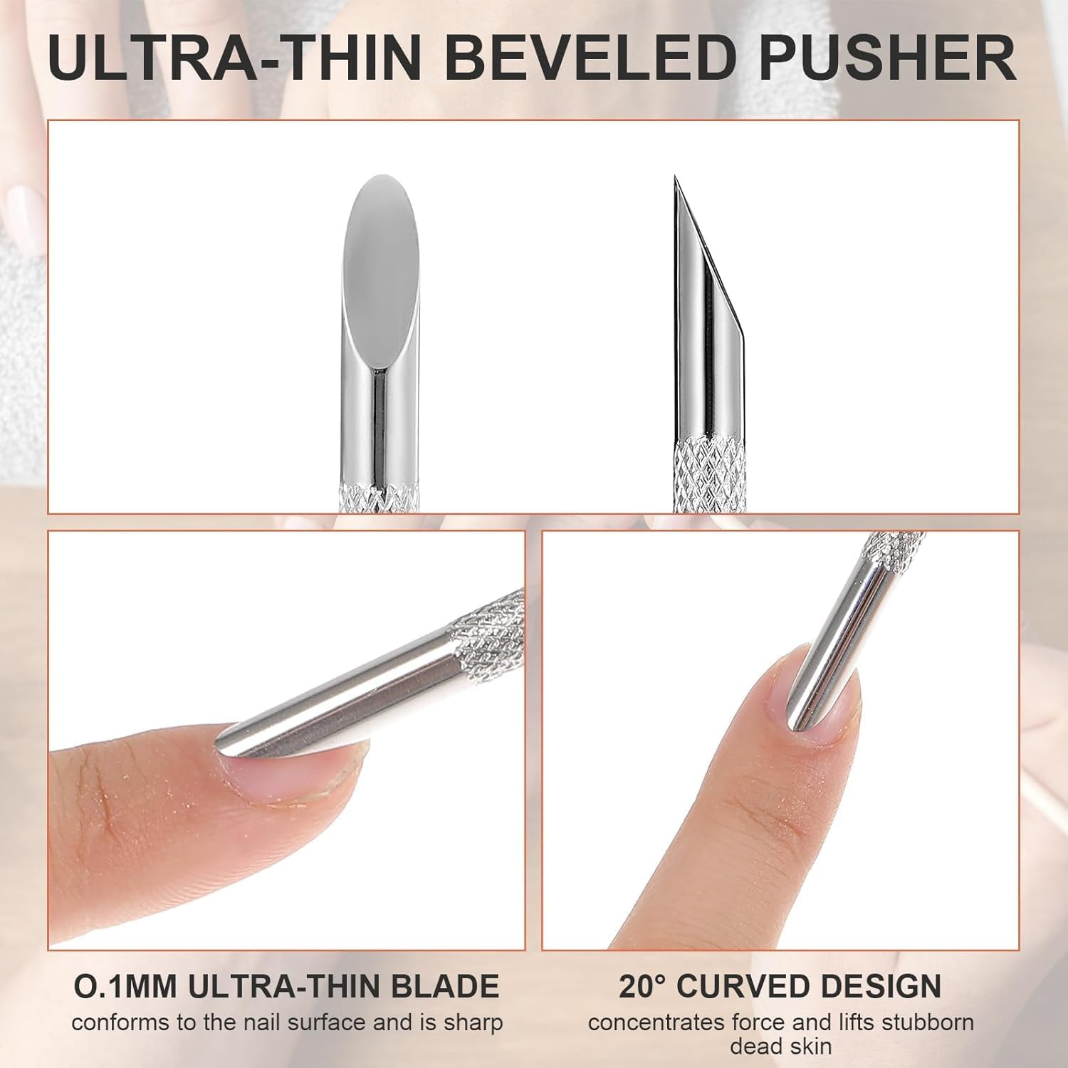 Fokmuaex 2-In-1 Professional Stainless Steel Cuticle Pusher & Remover - Dual-Ended Manicure Tool with Loop + Beveled Head for Home Salon Nail Care, Cuticle Trimmer & Grooming Kit image number 2
