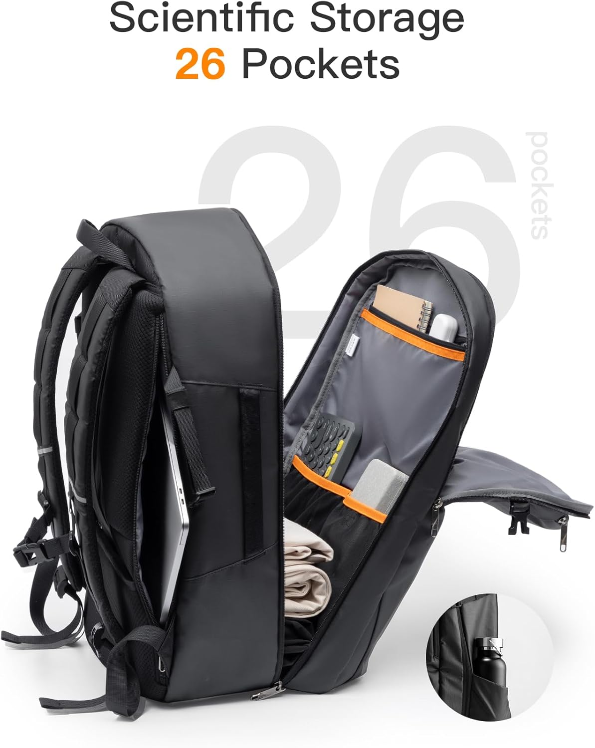 Inateck Travel Backpack, 180&deg; Open TSA Friendly Carry-On,For Men, Daypack for Business Trips,Black