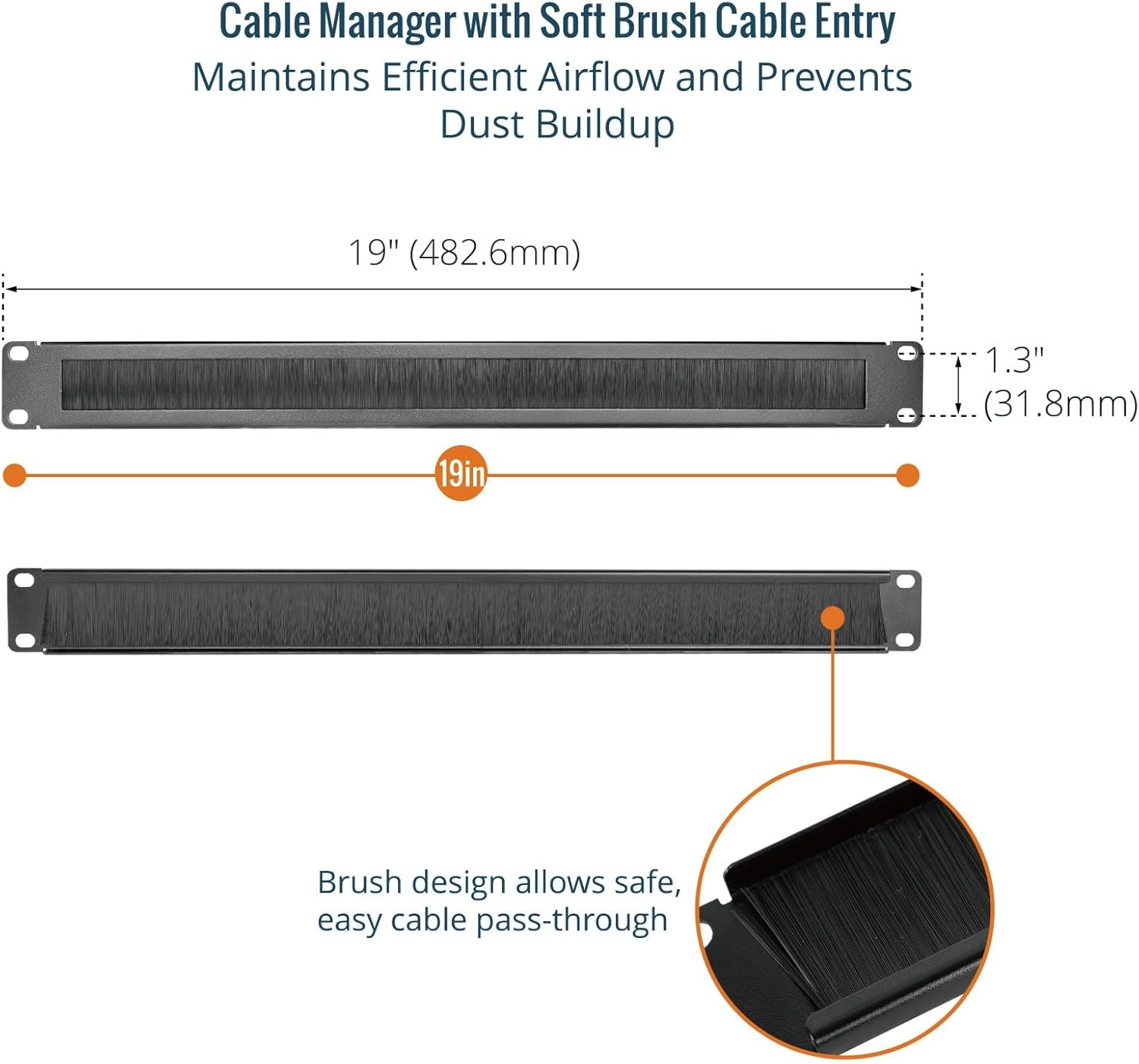 Tecmojo 2 Pack 1U Brush Panel 19 Inch Rack Mount Cable Management Panel with Brush Strip for Cable Entry for 19'' Server Rack or Network Cabinet image number 4