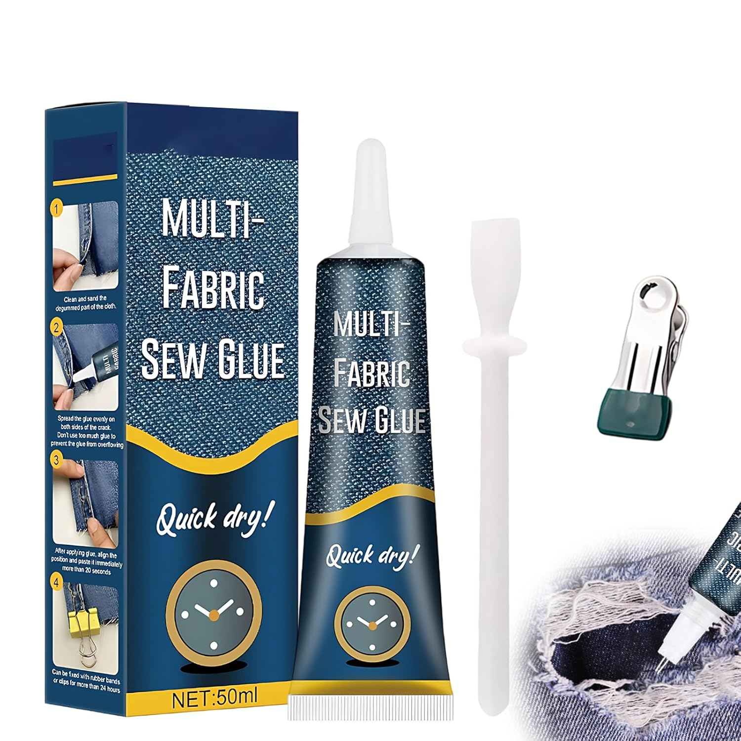 Glue with Clips and Scraper, Super Glue for Clothing Repair and Decoration, Includes Applicator Tools for DIY Crafts, Patches, Doll Repair and Emergency Fixes, Shoe Cleaning Set image number 4