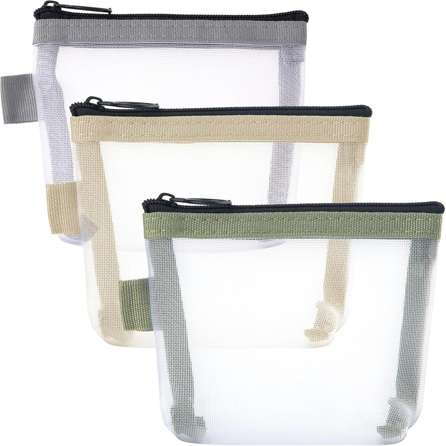 BEIQIYA 3Pcs Mini Mesh Bag with Zipper, Small Clear Nylon Makeup Bags, Portable Travel Cosmetic Pouch Purse for Lipstick Coin Keys Cards- Blue & Pink & Green - Black  Gray  Blue  Red  Yellow image number 4