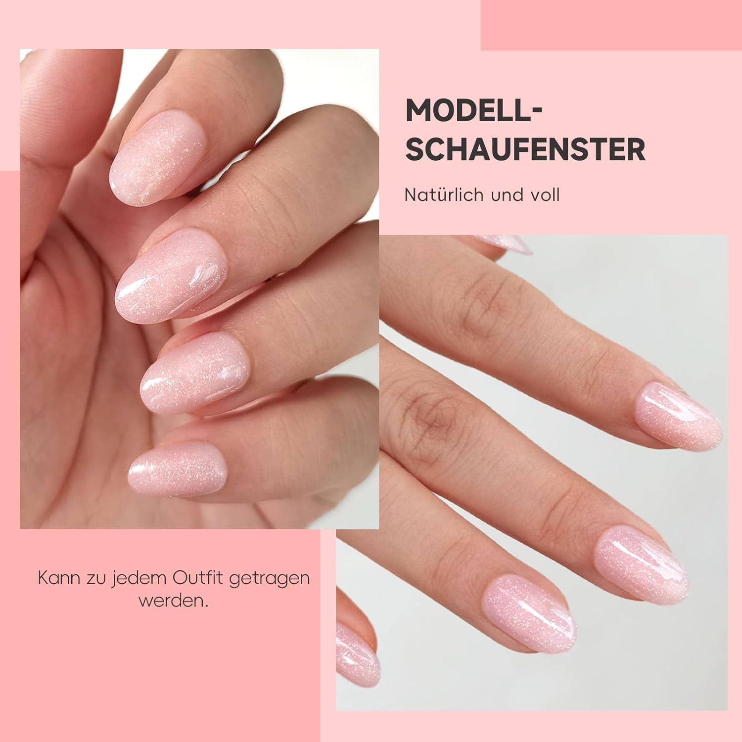 Noerrors Noerrors Glitter Pink False Nails, Pack of 32 Short Almond Oval round Milk Pink Press-On Nails, Shiny Glitter False Nails with Glue, Full Cover for Women and Girls image number 1