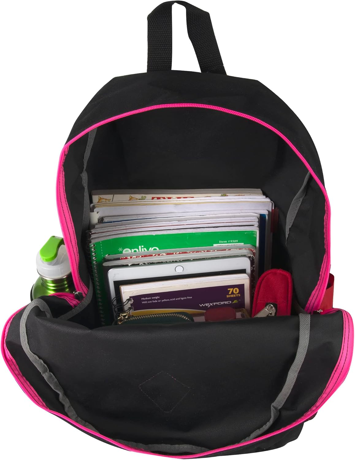 Large School Backpacks with Mesh Side Pockets &ndash; Classic 19 Inch Solid Color Backpacks for Kids, Men, Women, Travel - Black  Yellow image number 2