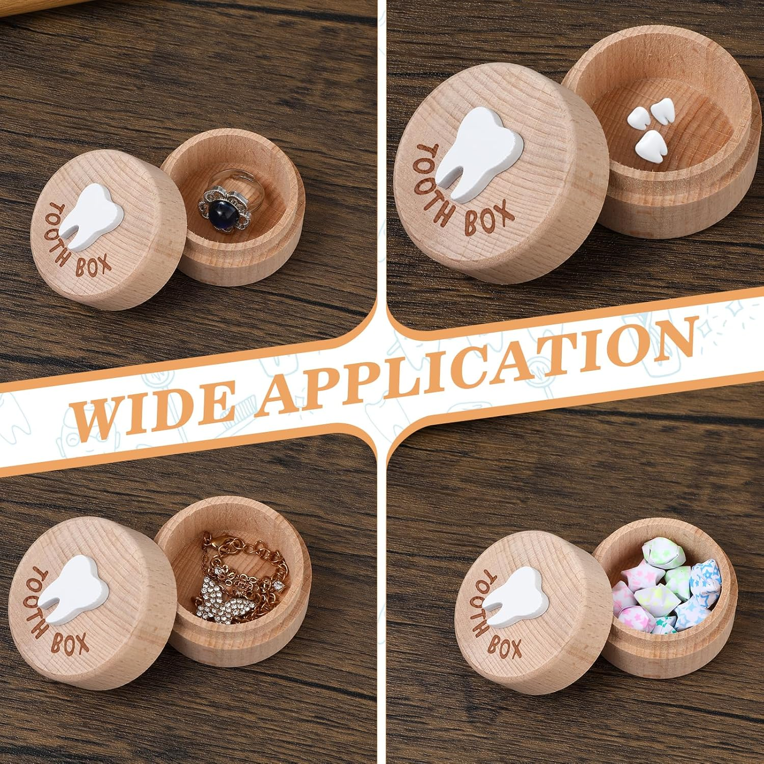 YQQYG 2 Pcs Tooth Fairy Tooth Holder, Wooden Tooth Holder Memory Box with 3D Tooth, Tooth Keepsake Box for Kids Lost Teeth image number 5