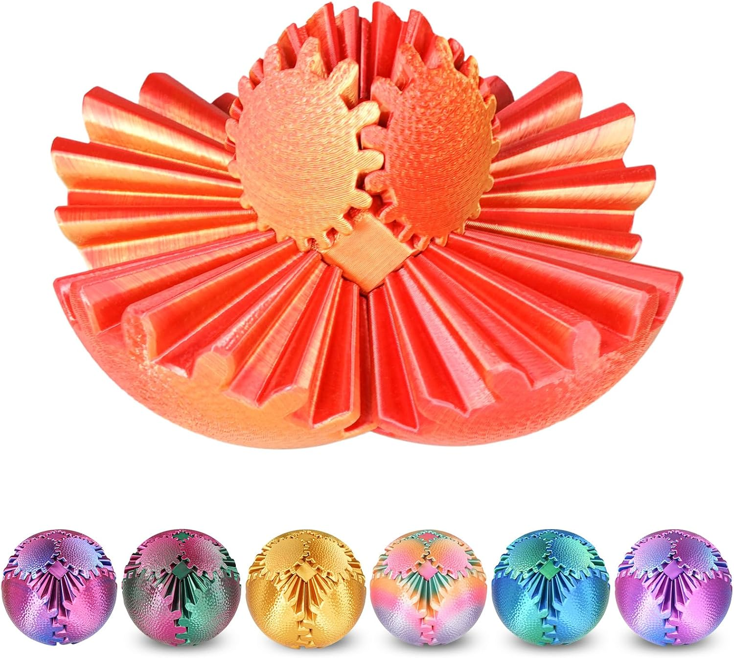 Gear Ball Fidget Toys Steampunk Gear Sphere Stress Relief Sensory Toys Autistic Kids Adults 3D Printed Unique Funny Gifts Birthday Christmas Stocking Stuffer Easter (Sunset Red, Dia. 8Cm ) image number 2