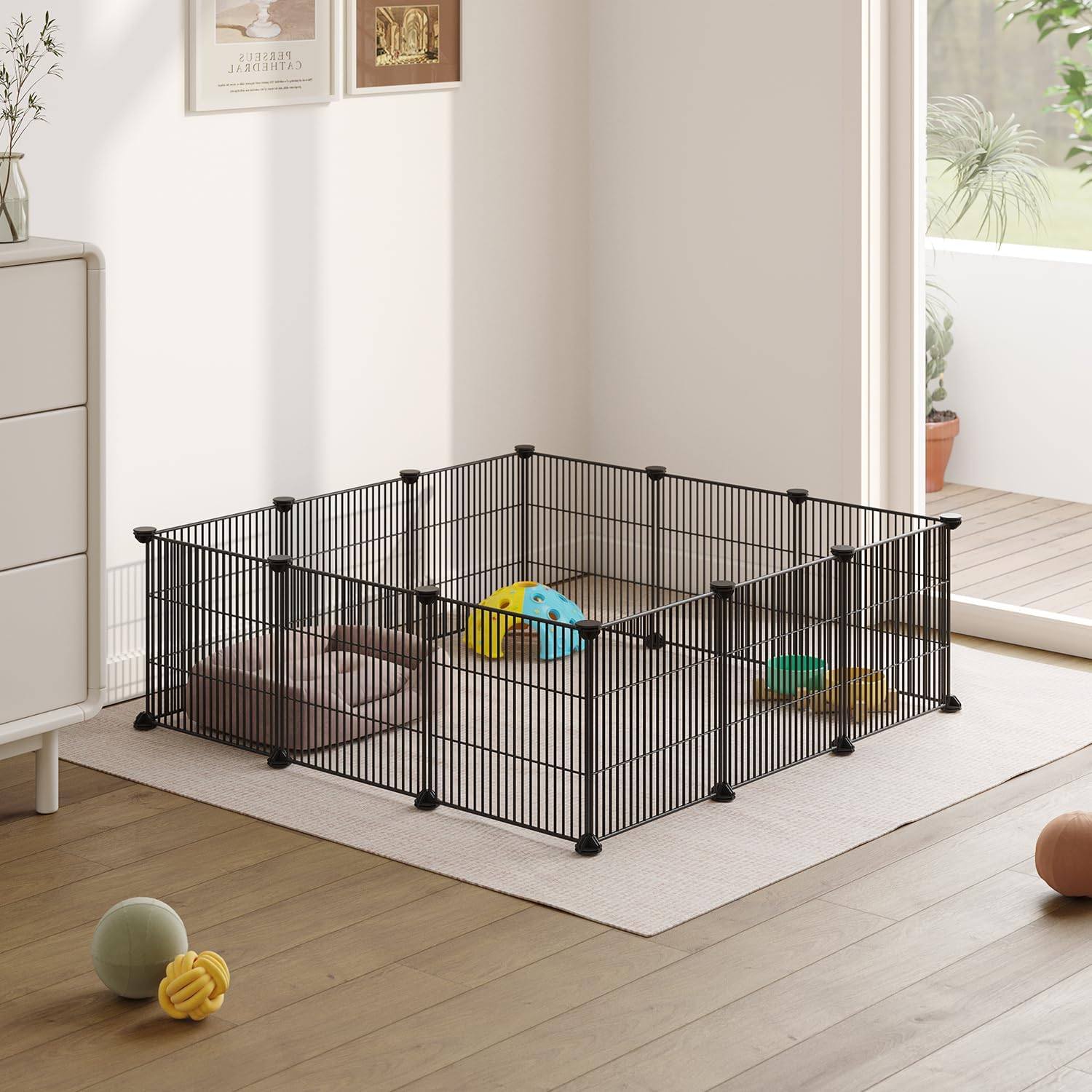 LURIVA DIY Small Animal Pet Playpen, Guinea Pig Cages, Rabbit Playpen, Dog/ Puppy Playpen, Indoor Portable Metal Wire Yard Fence, 15 X 12 Inch, 12 Panels, Black image number 4