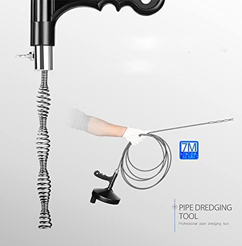 Plumbing Snake Sink Drain Auger, 23 Ft Drain Clog Remover Pipe Snake, Professional Drain Cleaner for Bathtub Drain, Kitchen Sink, Sewer, with Gloves (Black)