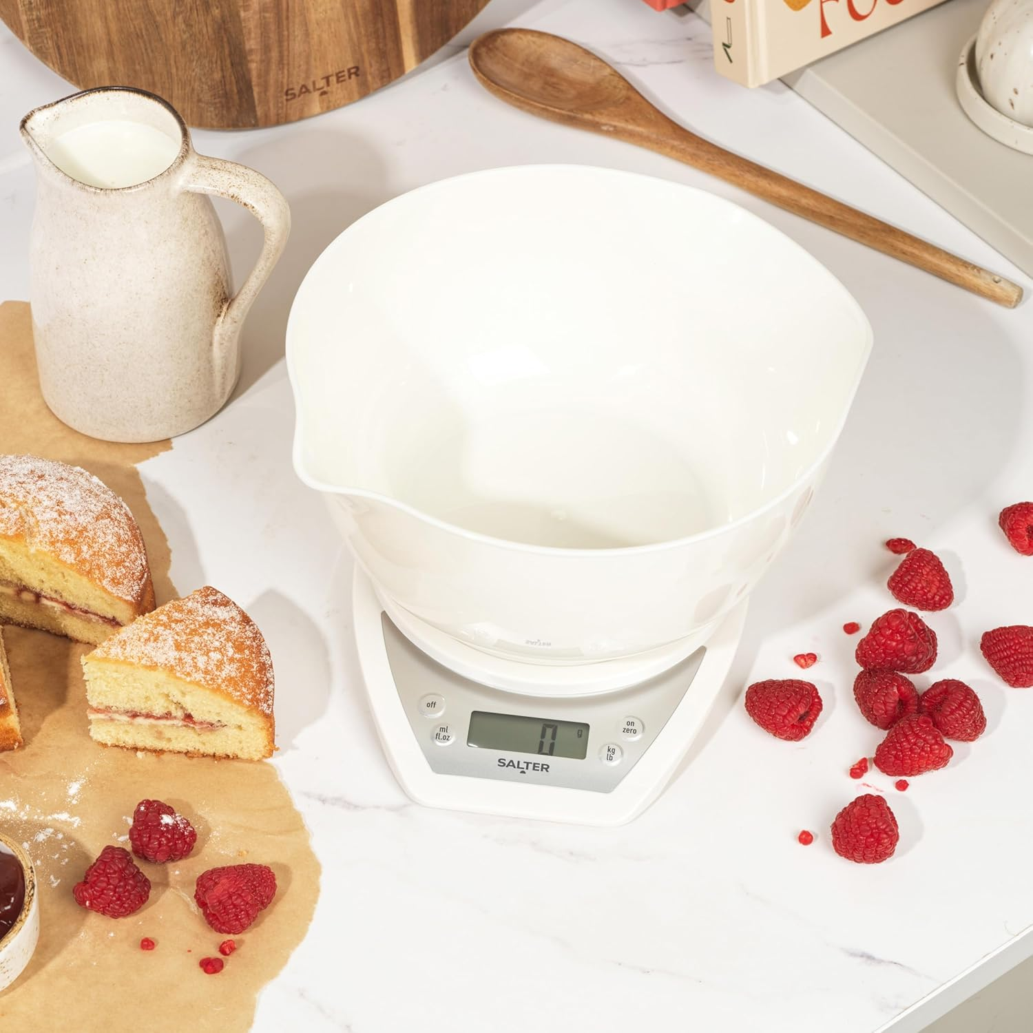 Salter 1024 WHDR14 Dual Pour Digital Kitchen Scale - Includes 2L Mixing Bowl, Wide & Narrow Pouring Spouts for Wet & Dry Ingredients, Measure Liquids, Add & Weigh, Easy Read LCD Display, 5Kg Capacity image number 6