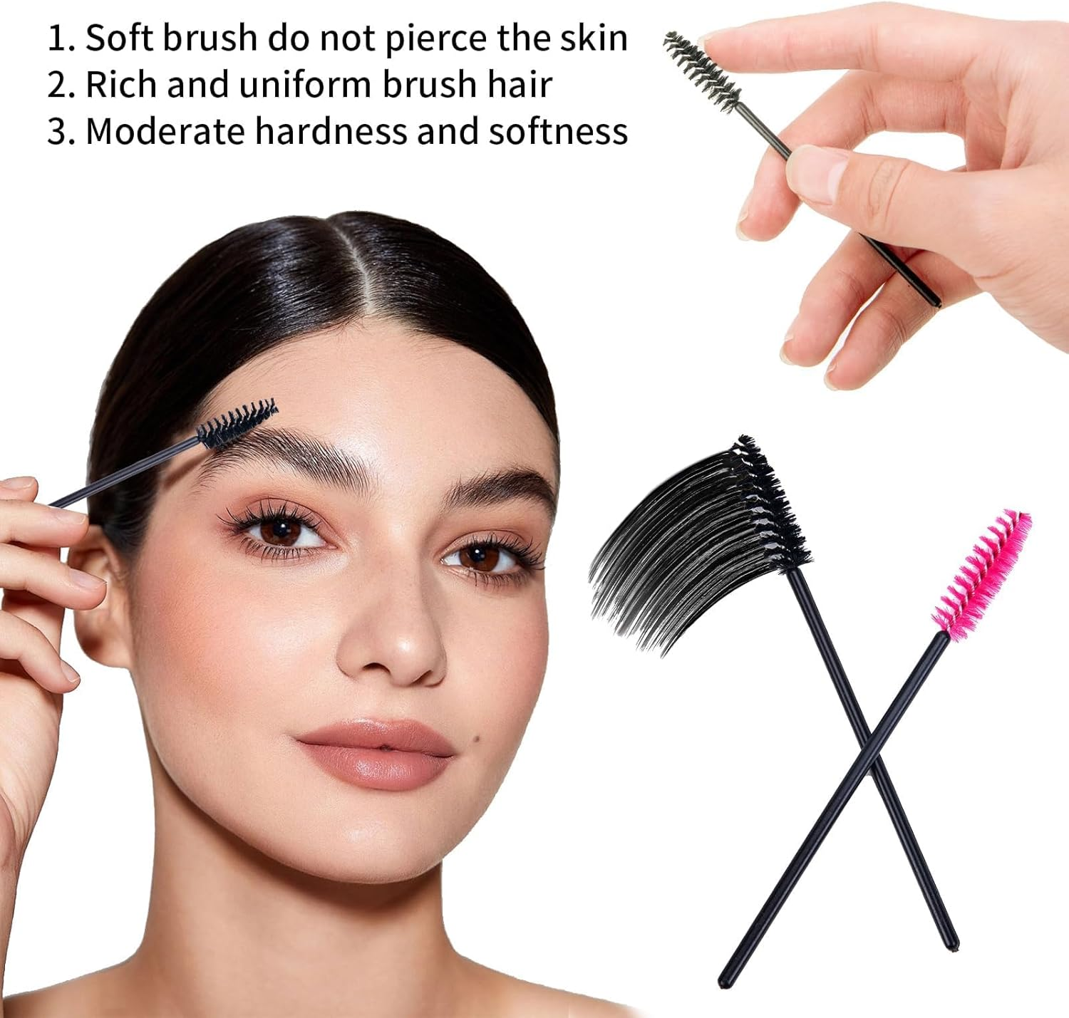 200Pcs Eyelash Brushes Wands, Disposable Spoolies Mascara Brush,Eye Lash Wands Applicator, Eyebrow Brush Castor, Spoolie Extension Mascara-Black image number 3