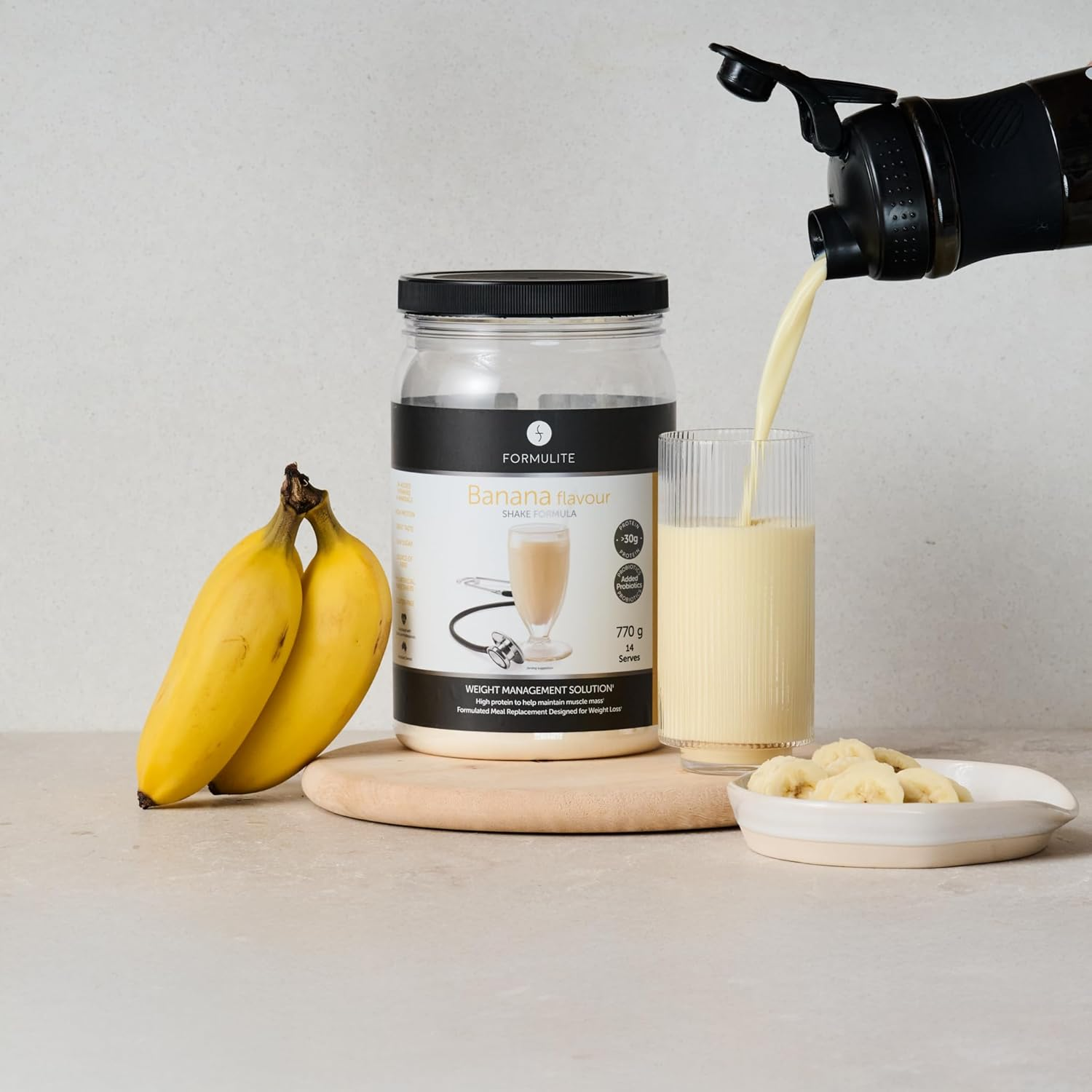 Formulite Protein Shake Tub 770G, High Protein Low Sugar Meal Replacement Shake Powder for Men and Women. VLCD (Very Low Calorie Diet) Shakes - (Banana) image number 2